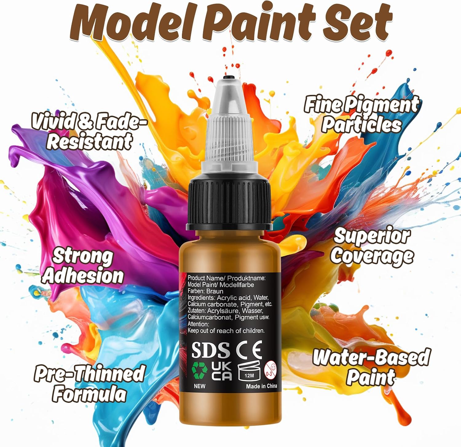 Detalle de X ARTY HUB modelverfset met 20 acrylkleuren, 3 penselen en airbrushgeschikte verf