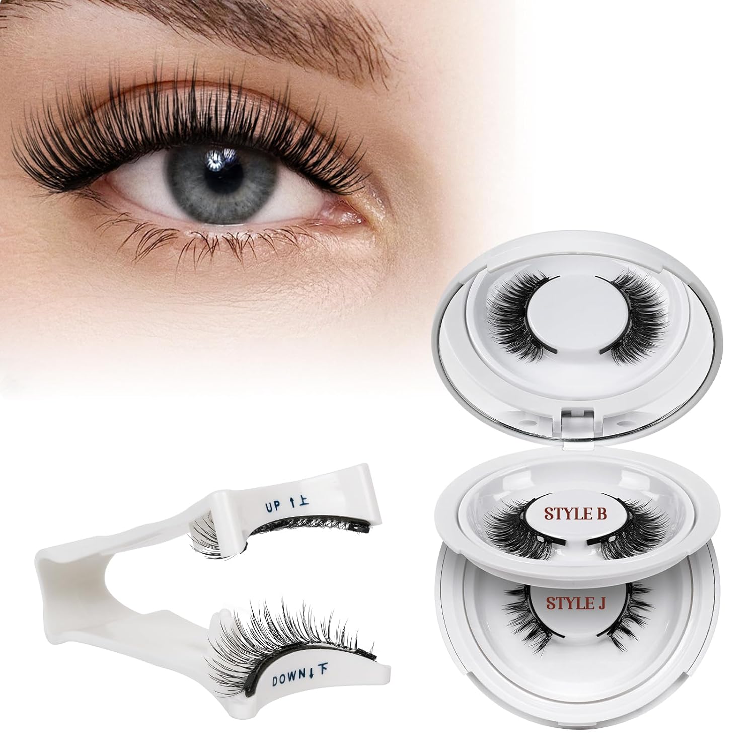 QUEWEL Wiederverwendbares magnetisches Wimpern-Set mit Applikator – 2 Paar, natürlicher Look