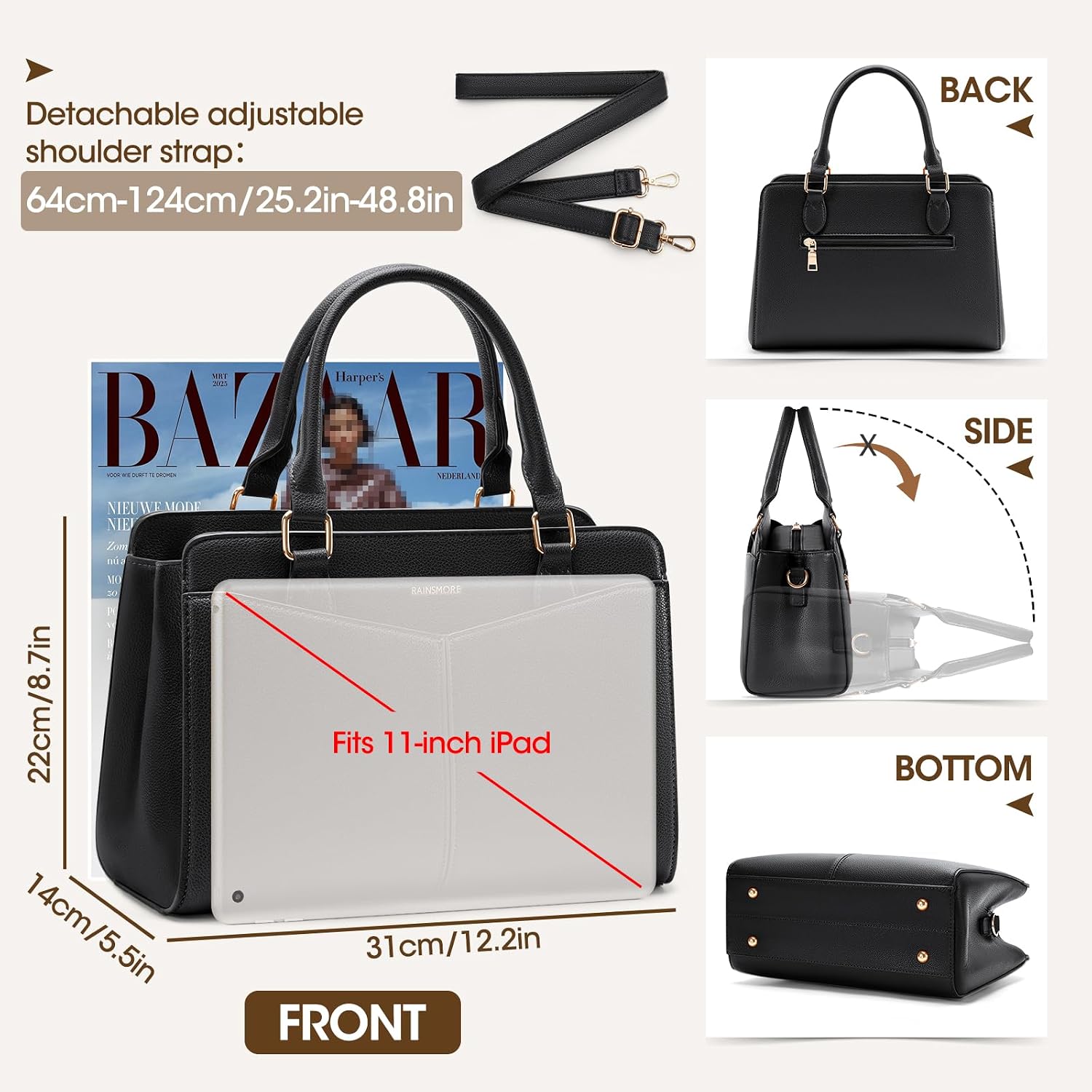 Thumbnail 2 de RAINSMORE PU leather designer handbag – compact top handle, shoulder & tote bag