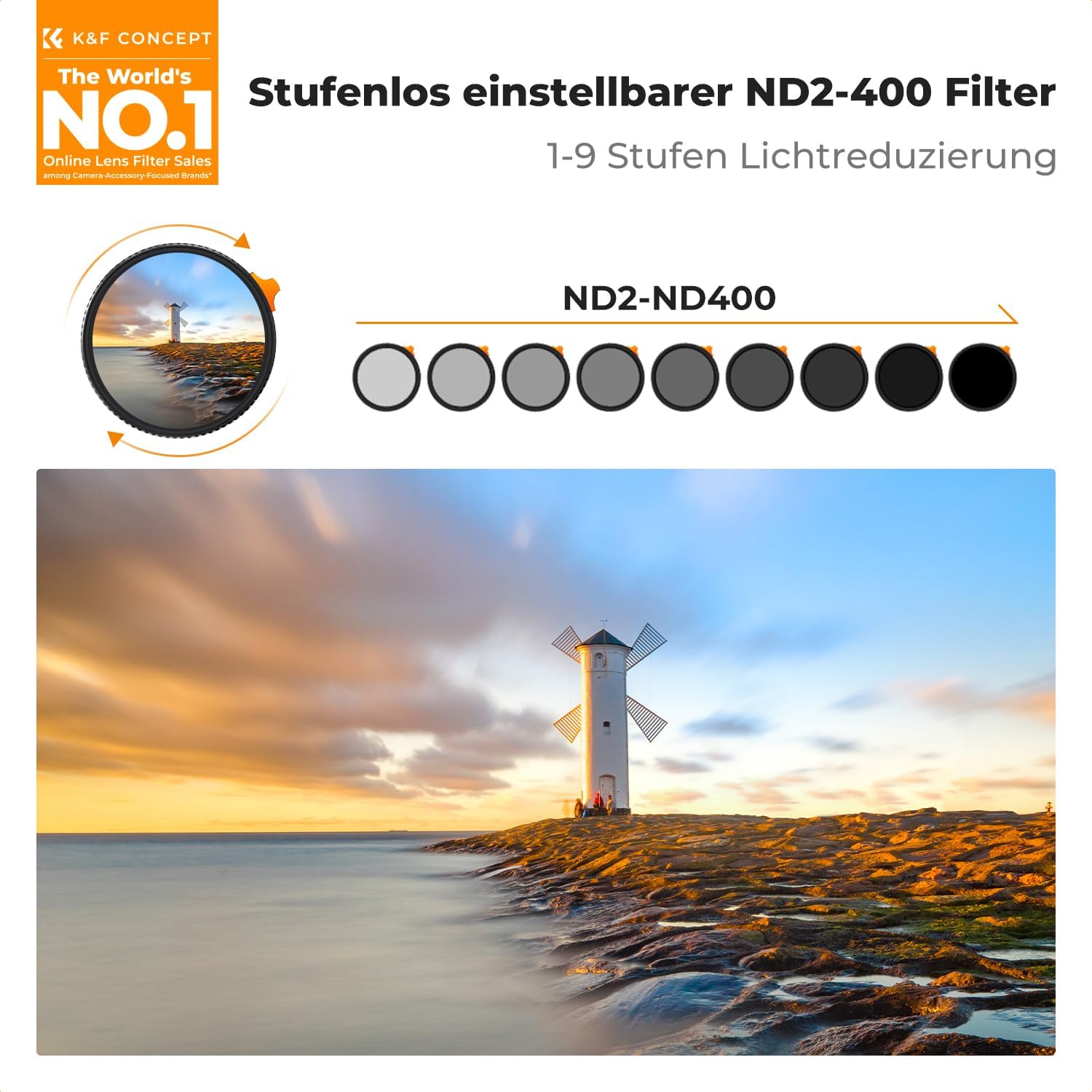 Thumbnail 1 de K&F CONCEPT Ultra-niedrige Reflexion ND2-400 82 mm
