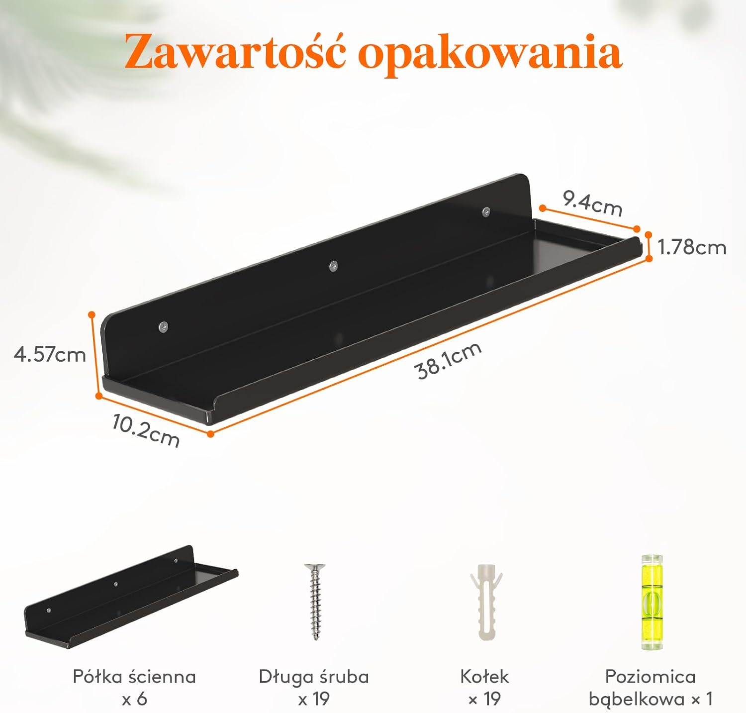 Detalle de Lifewit 23119 – zestaw 6 czarnych półek ściennych 38 cm