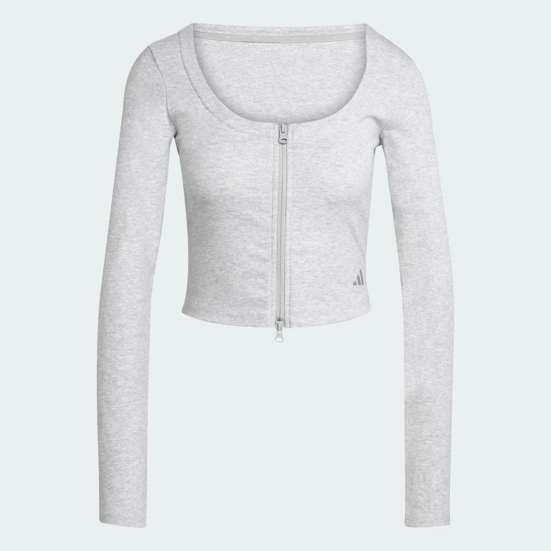 Detalle 2 de Chaqueta de punto de canalé Seasonal Essentials de Adidas: versátil y práctica en gris