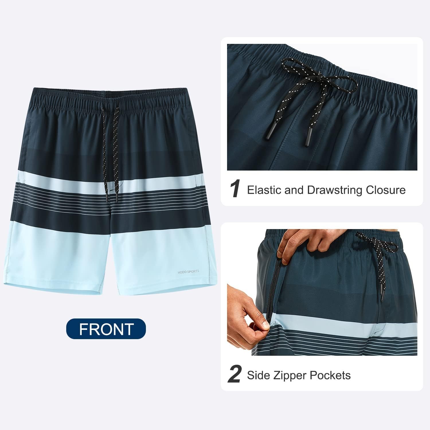 Thumbnail 3 de HODOSPORTS Mens 7" Swim Trunks with Compression Liner: Quick-Dry, Secure Pockets, Extended Sizing