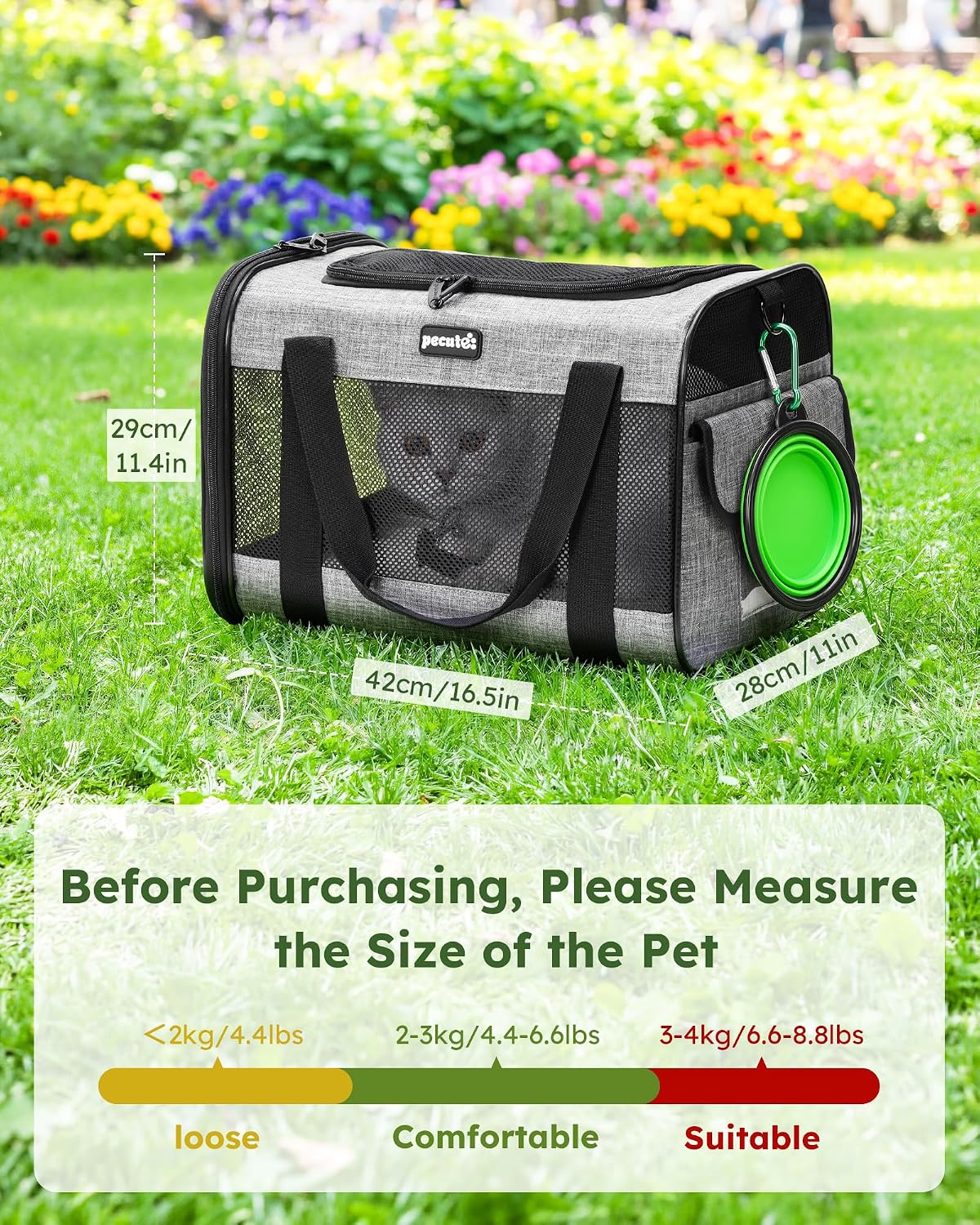 Detalle 2 de pecute Pet Carrier Bag for Pets 5kg Grey