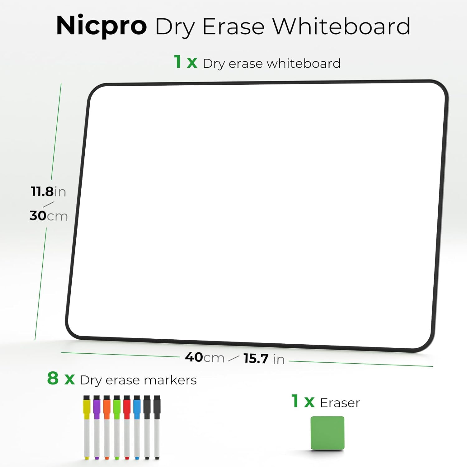 Detalle de Nicpro A3 Magnetic Dry Erase Whiteboard with 8 Markers and 1 Eraser (Double-Sided) – Black Frame