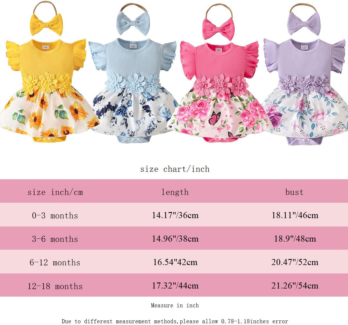 Thumbnail 6 de QUNERY Baby Girl Clothes 0–18 Months: Ruffle Sleeve Top and Sunflower Dress Set