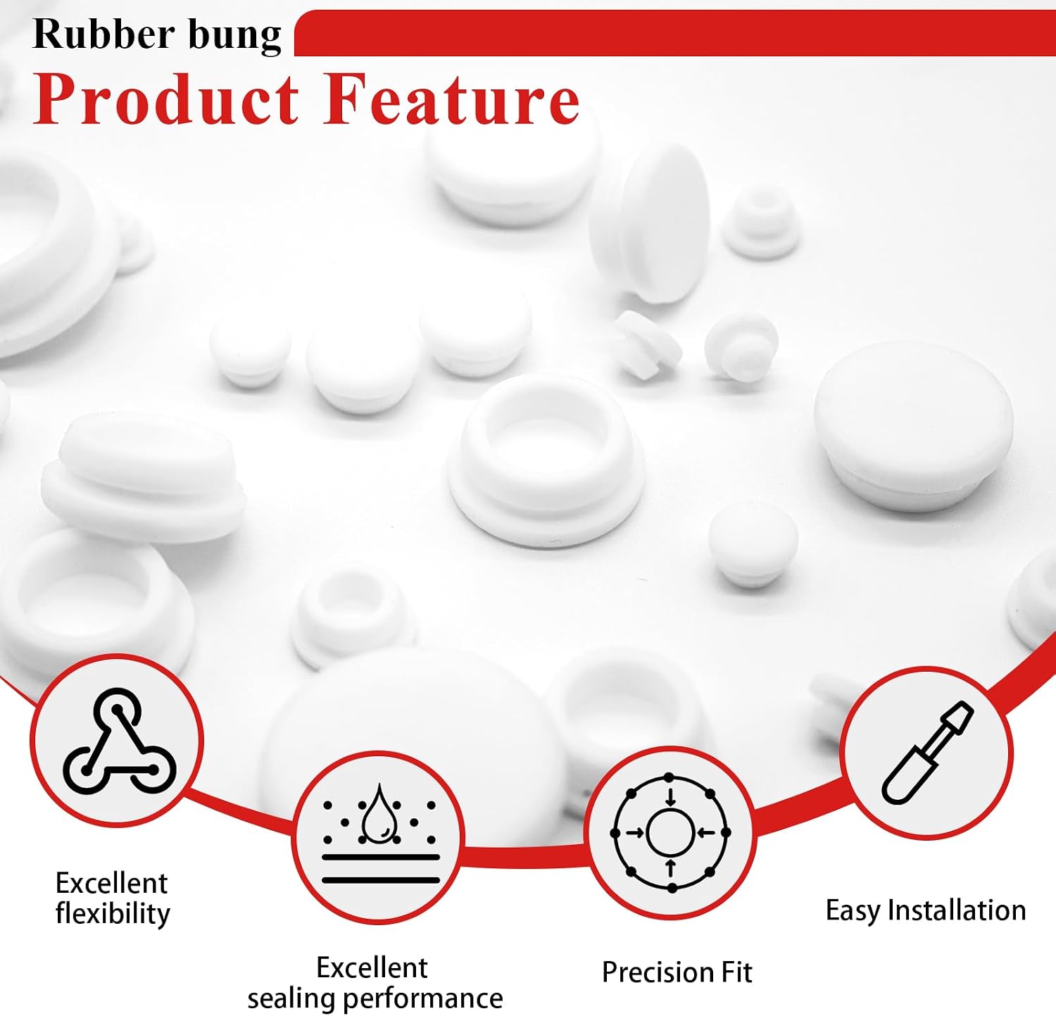 Thumbnail 2 de Tnisesm TN-45-3 Silicone Hole Plugs, 80 Pieces in 7 Sizes, White