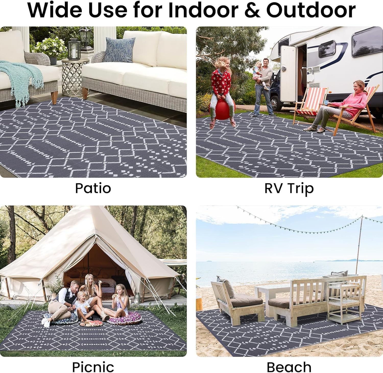 Thumbnail 6 de Homaxy Tapis d'extérieur résistant aux intempéries 270 x 360 cm — Réversible, imperméable et facile à entretenir