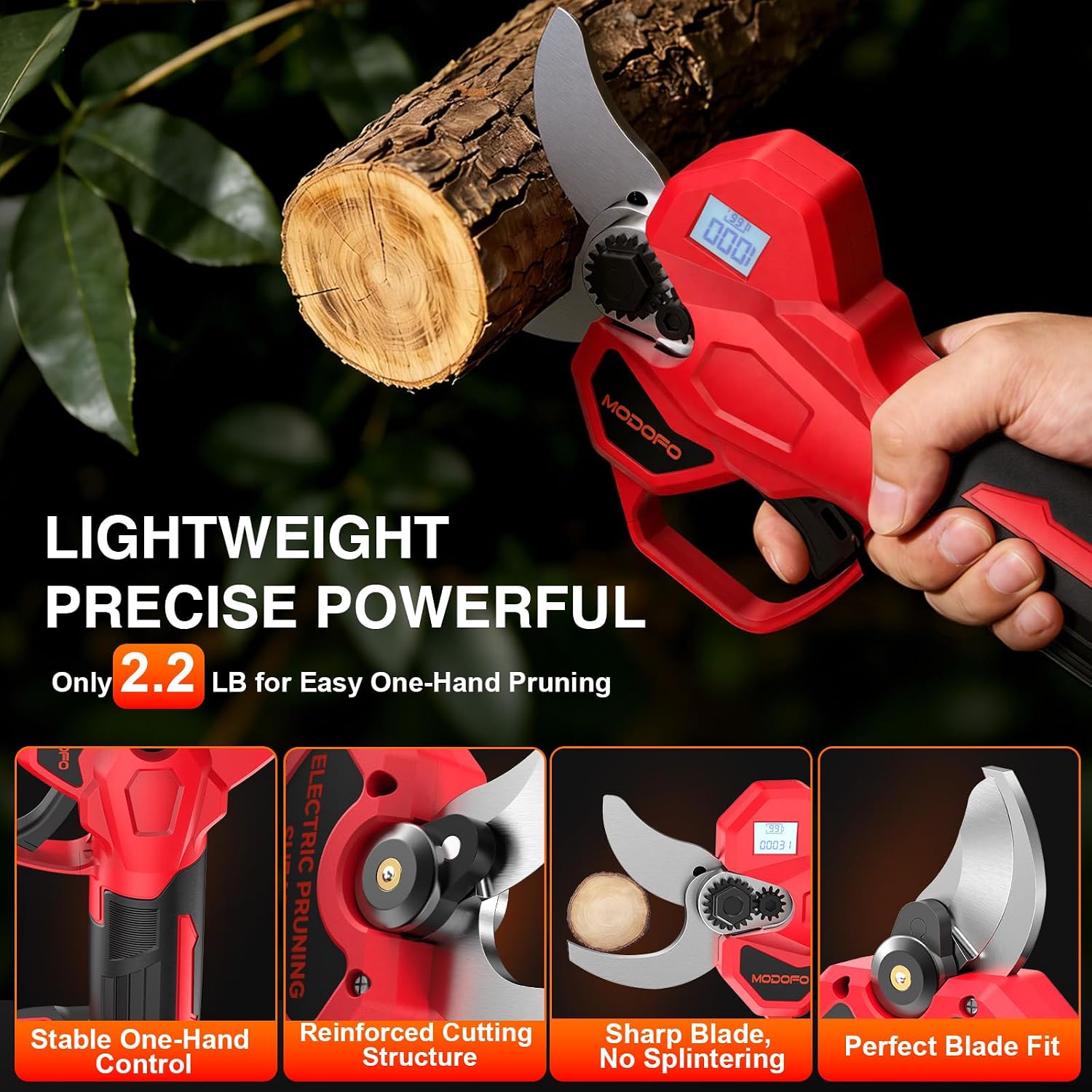 Detalle 2 de MODOFO MODOFO Electric Pruning Shears, 2.1-inch Cutting Width, LCD Display