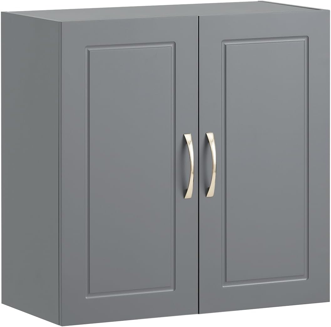 Detalle de SoBuy FRG231-DG Bathroom Wall Cabinet with Adjustable Shelf and Double Doors