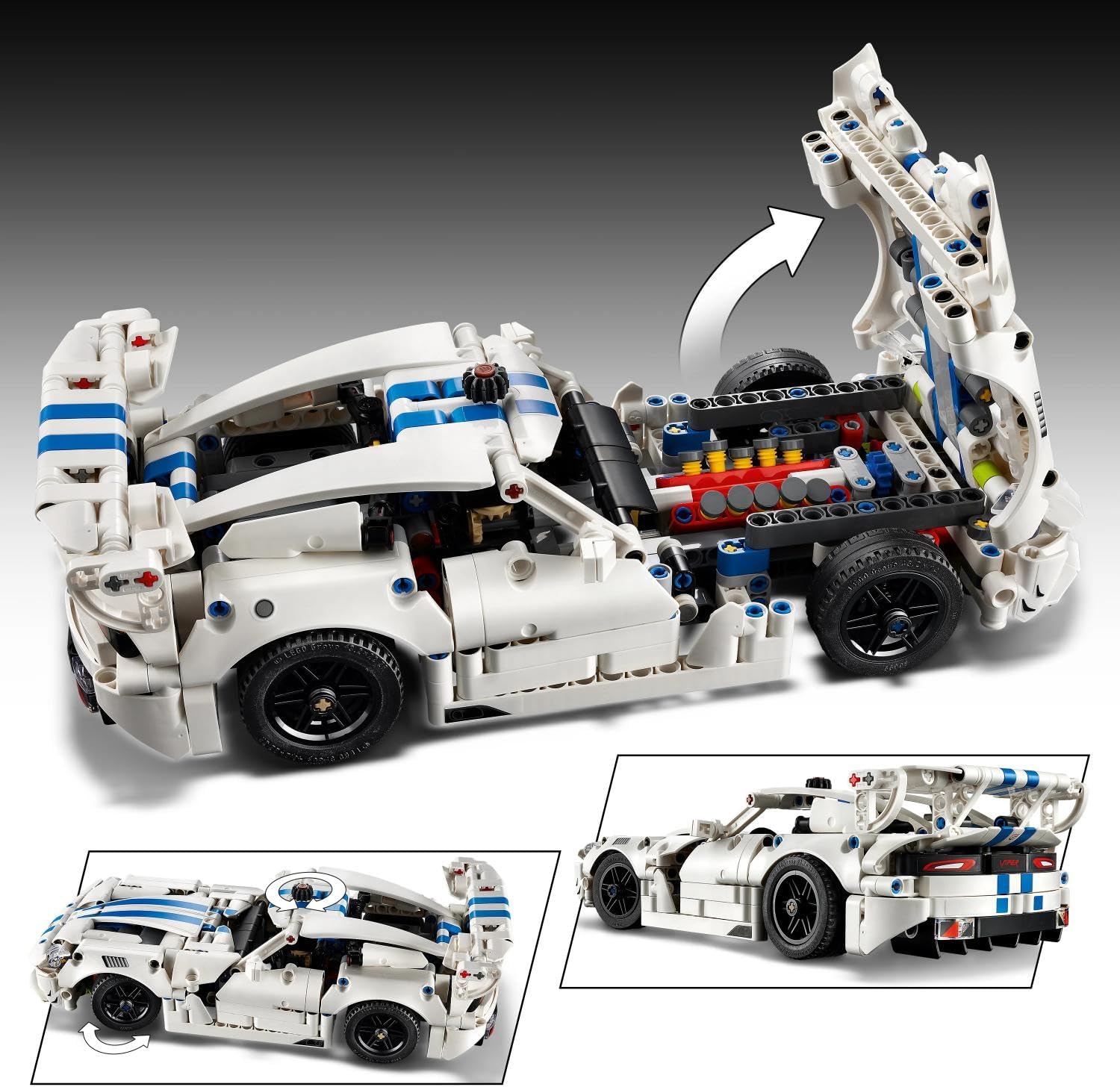 Detalle 2 de LEGO Technic 42234 Dodge Viper GTS-R model car with V10 engine and steering