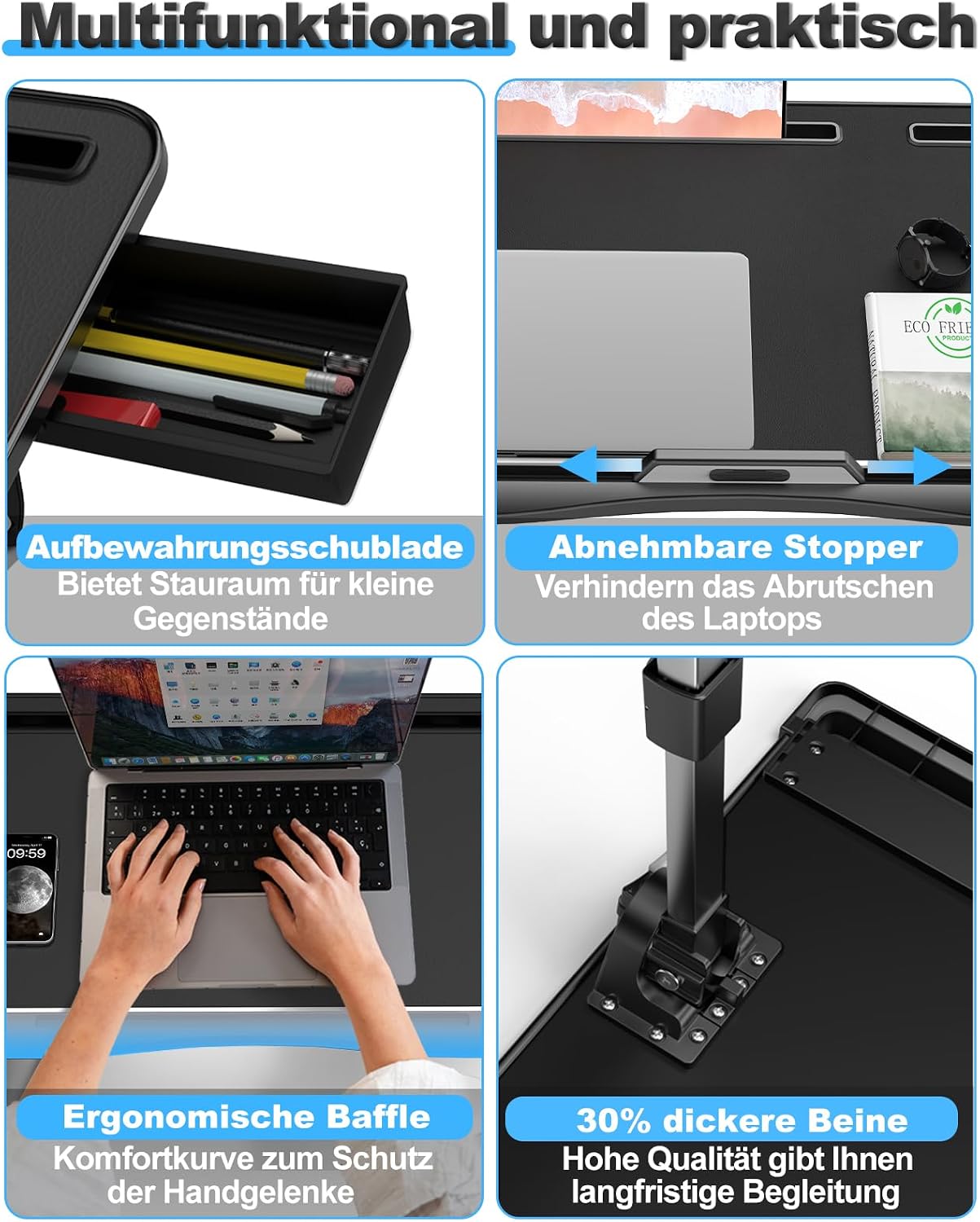 Thumbnail 4 de Betttisch Potuopy Leder Laptoptisch 60 x 40 cm