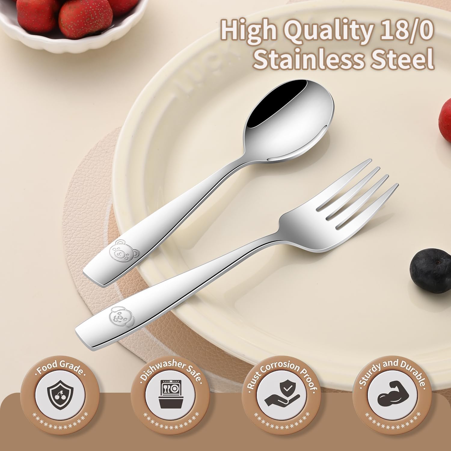 Detalle de DEHOV Toddler Silverware 12-Piece Stainless Steel Fork and Spoon Set