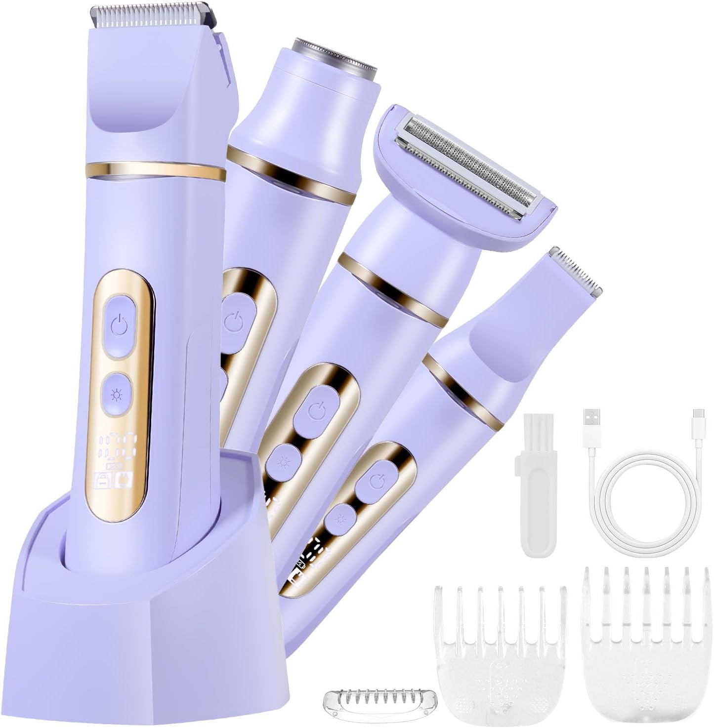 Detalle de 4-in-1 Lady Shaver Women Electric Razor Body Trimmer – IPX7 Waterproof, 4 Head Kit (Purple)