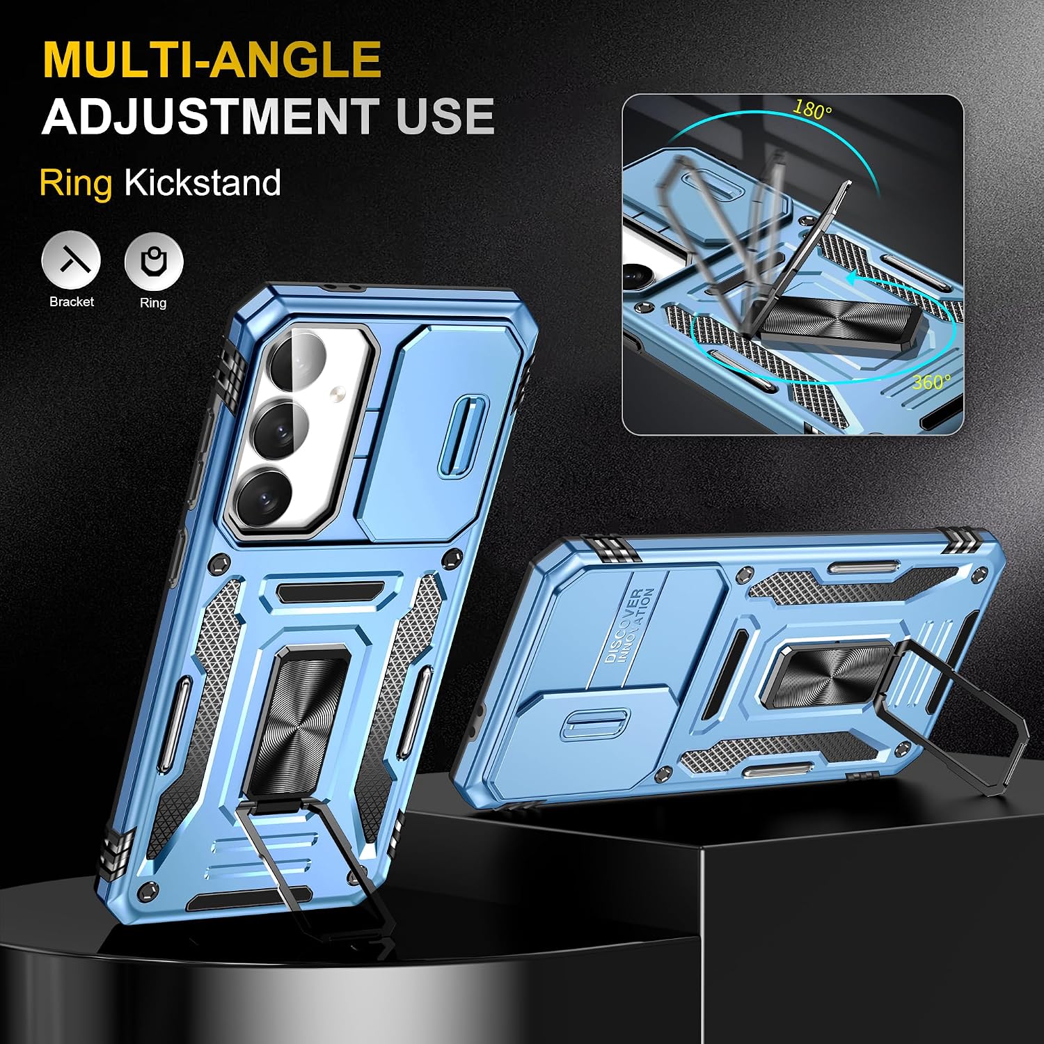 Detalle de Ezanmull Galaxy S26 FE Case with Sliding Camera Cover and Ring Stand
