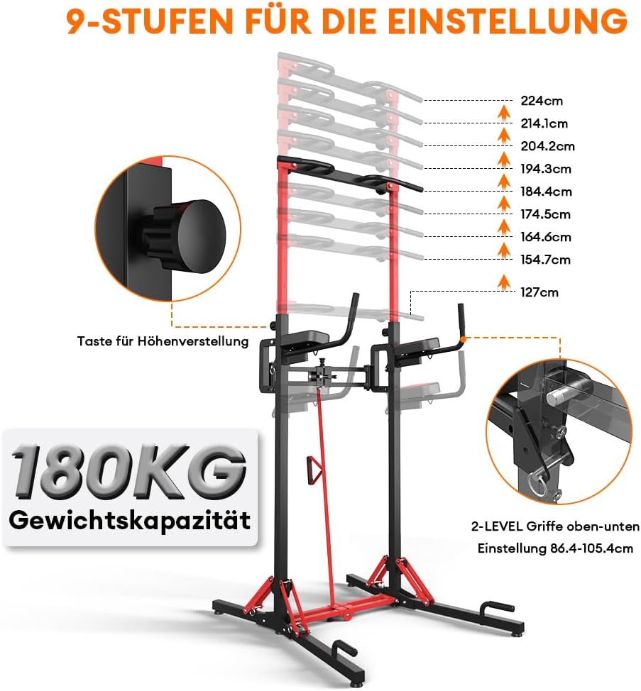 Thumbnail 1 de ONETWOFIT Barra per trazioni autoportante pieghevole con dip e altezza regolabile 127-224 cm