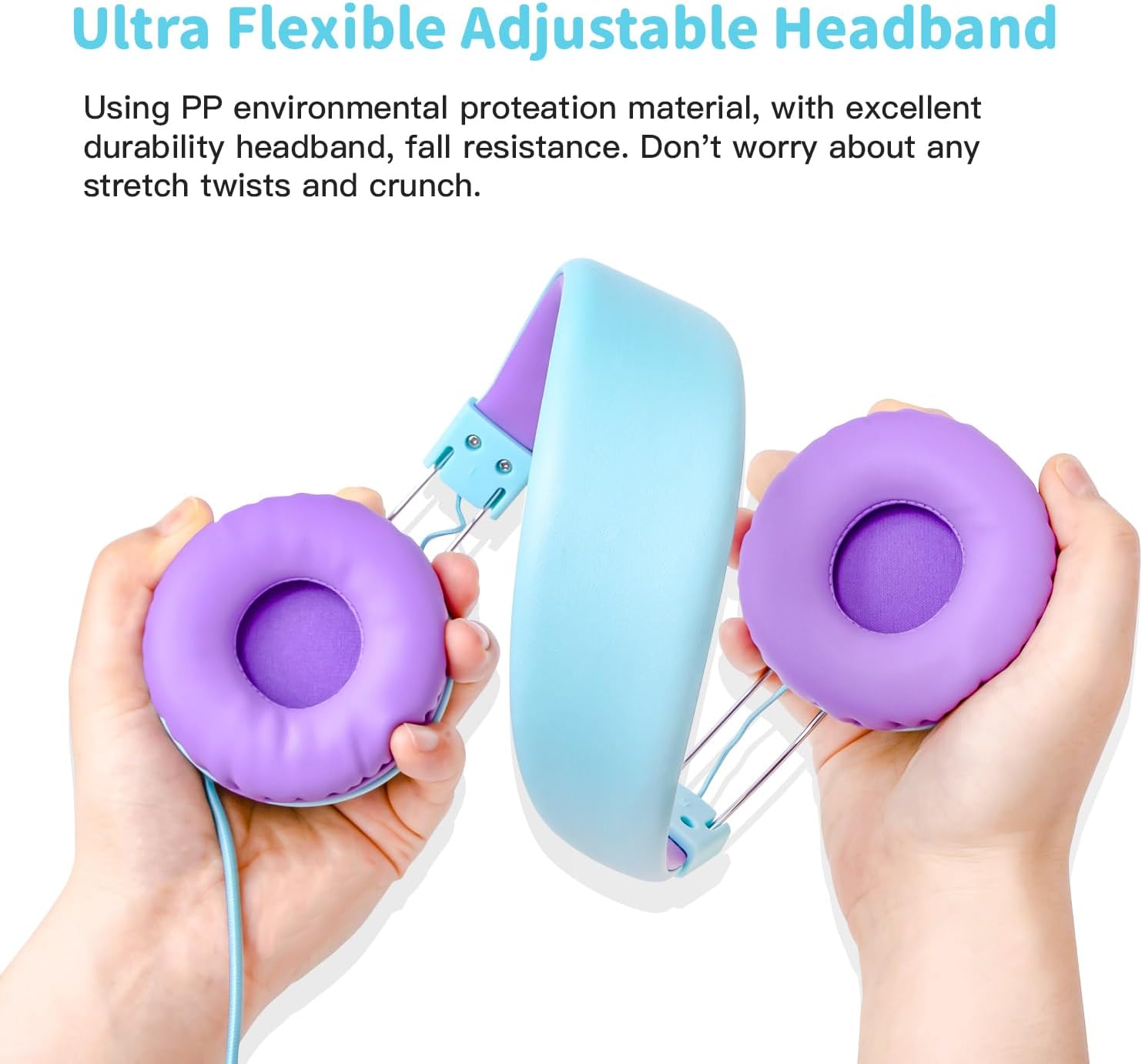 Thumbnail 3 de Olyre Foldable Kids Wired Headphones with Microphone – Blue & Purple, Safe Listening for Zoom Classes
