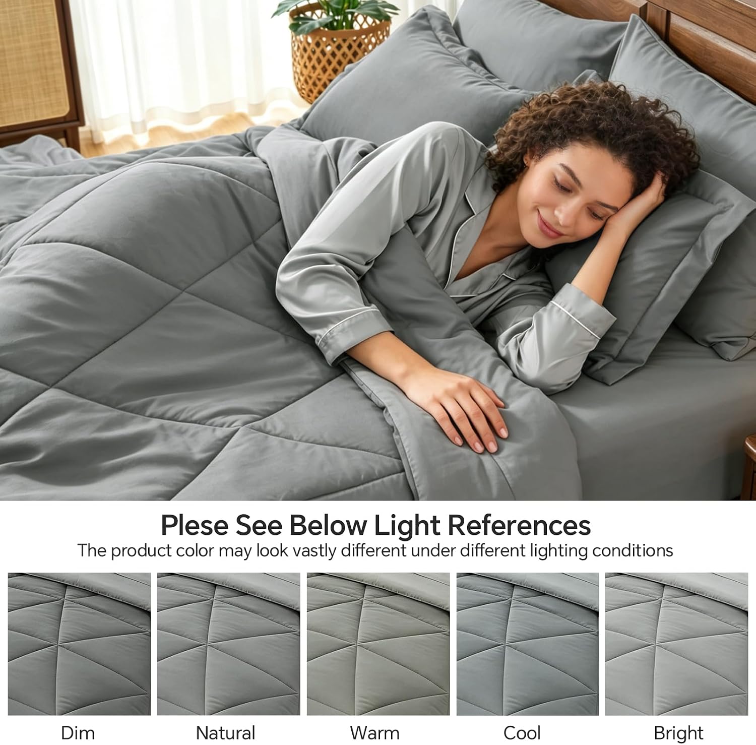 Detalle de BEDELITE King Comforter Set, 7-Piece Dark Gray Bed in a Bag
