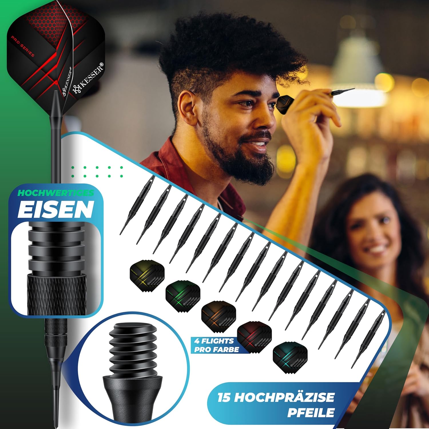 Detalle 2 de KESSER Elektronische Dartscheibe Profi Set – E Dartboard mit 15 Pfeilen, LED-Anzeige & Komplett-Zubehör