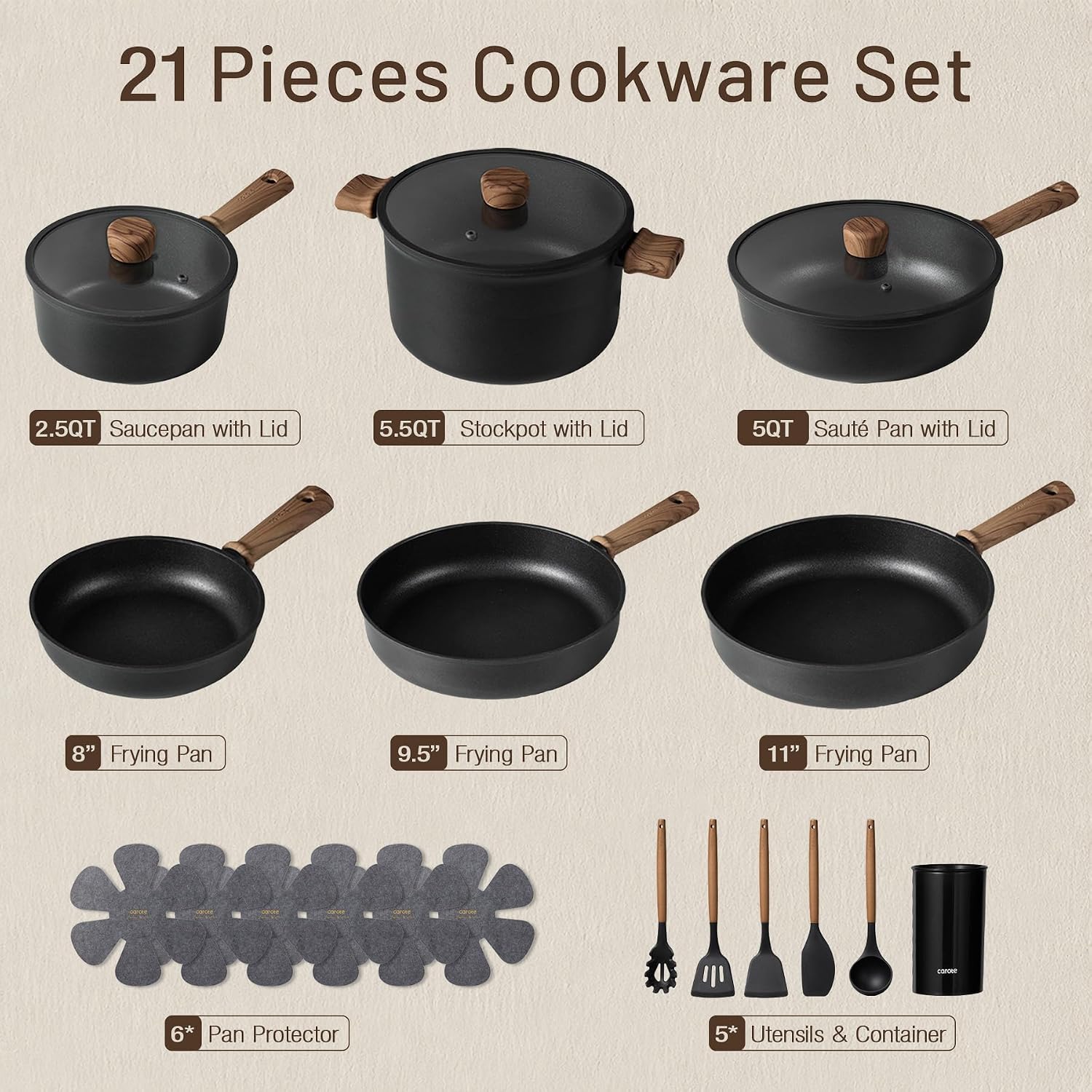 Detalle 2 de CAROTE 16-Piece Nonstick Cookware Set