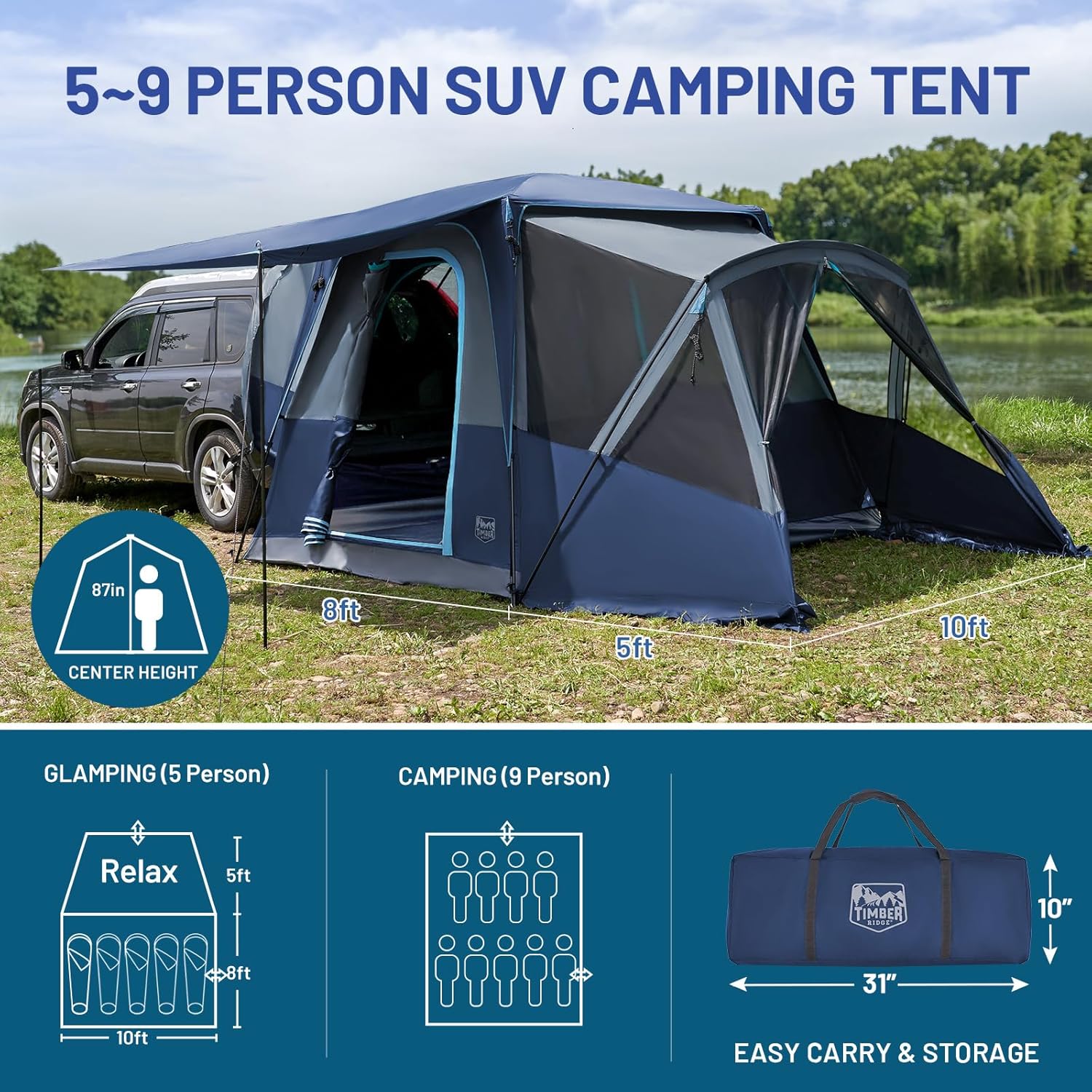Thumbnail 3 de TIMBER RIDGE 5-9 Person SUV Tent with Screen Porch and Awning