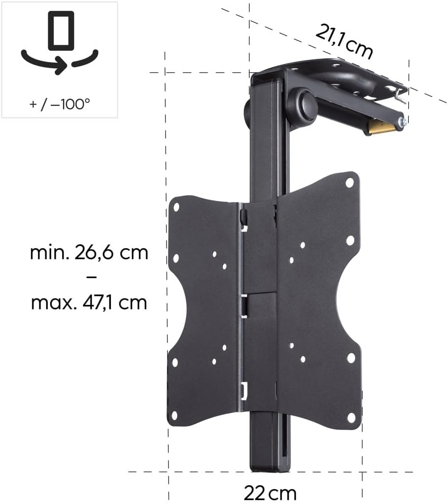 Thumbnail 5 de Hama Support TV plafond pivotant réglable en hauteur (19" à 46") jusqu’à 20 kg, VESA 200 x 200, garantie 10 ans – Noir