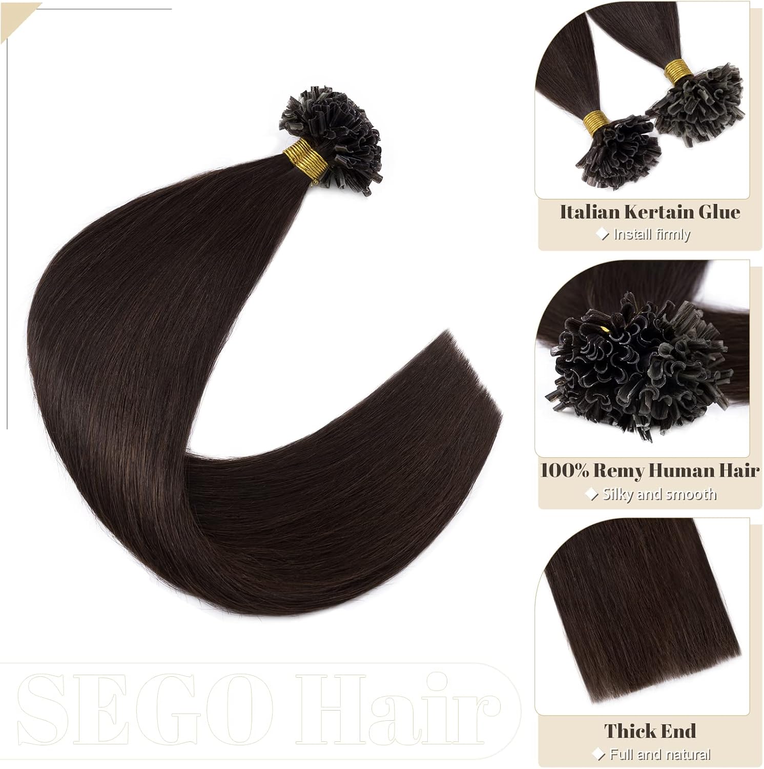 Detalle de SEGO Extension Kératine Cheveux Naturel Ombre 60 cm – 100 mèches 0,5 g