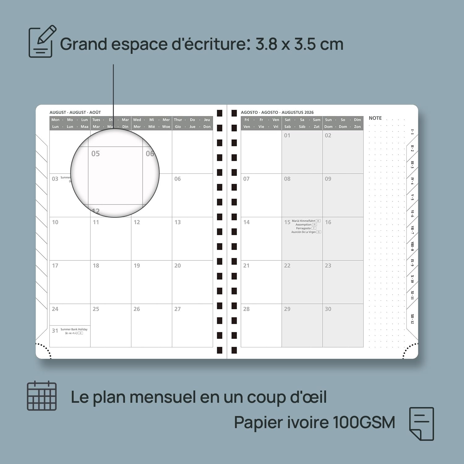 Thumbnail 3 de POPRUN Agenda 2026 semainier 22 x 16,5 cm (janv. 2026 → déc. 2026) couverture souple PU cuir spirale