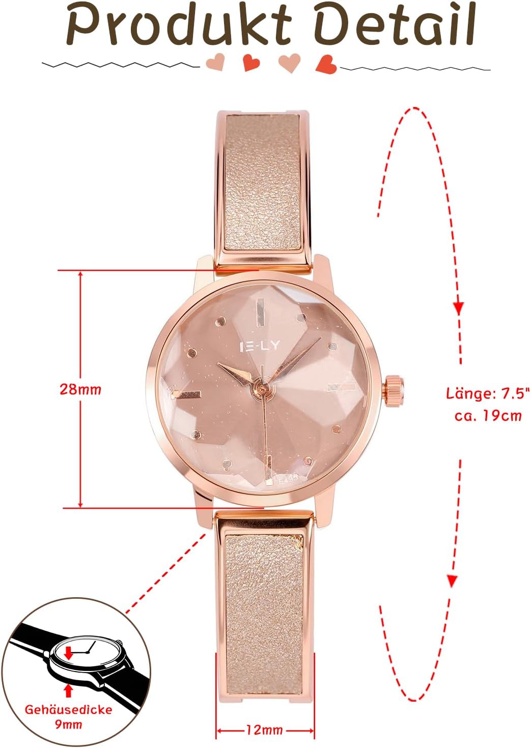 Thumbnail 5 de JSDDE Damen Armbanduhr Elegant mit roségoldfarbenem Zifferblatt und Gliederarmband