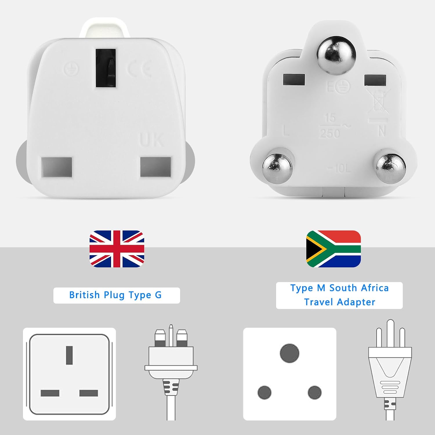 Thumbnail 1 de 3 Pack UK to South Africa Type M Plug Adapters – Travel Power Adapters for Botswana, Somalia and More