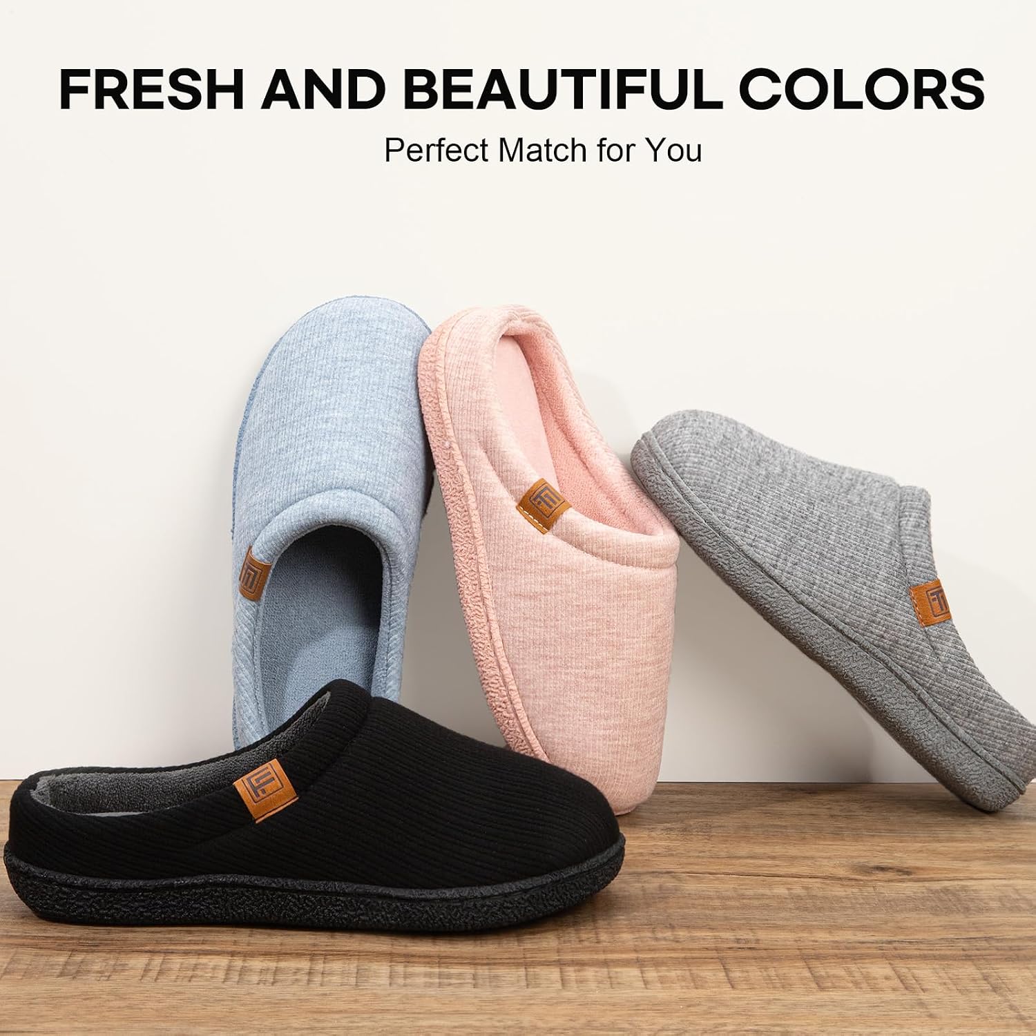 Detalle de FamilyFairy Women’s Slippers Cosy Memory-Foam Striped Knit Non-Slip Indoor Outdoor Ladies House Shoes