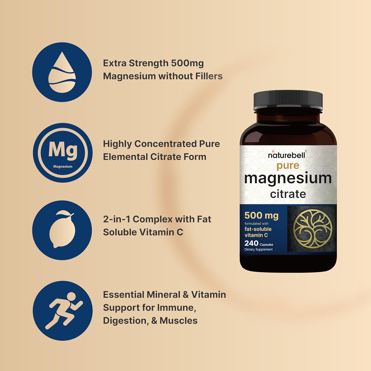 Detalle de NatureBell Magnesium Citrate 240 Capsules