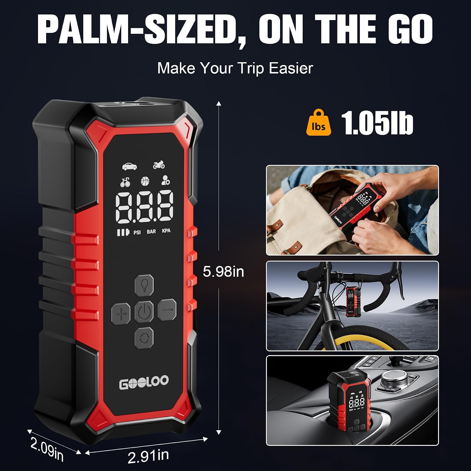 Thumbnail 5 de GOOLOO AP150 portable car tyre inflator (cordless) with LED screen and auto shut-off
