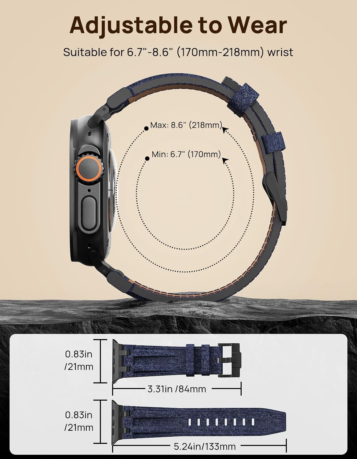 Thumbnail 4 de MoKo Bracelet en cuir pour Apple Watch (Crazy Horse) avec connecteurs métalliques, compatible 49/46/45/44/42 mm
