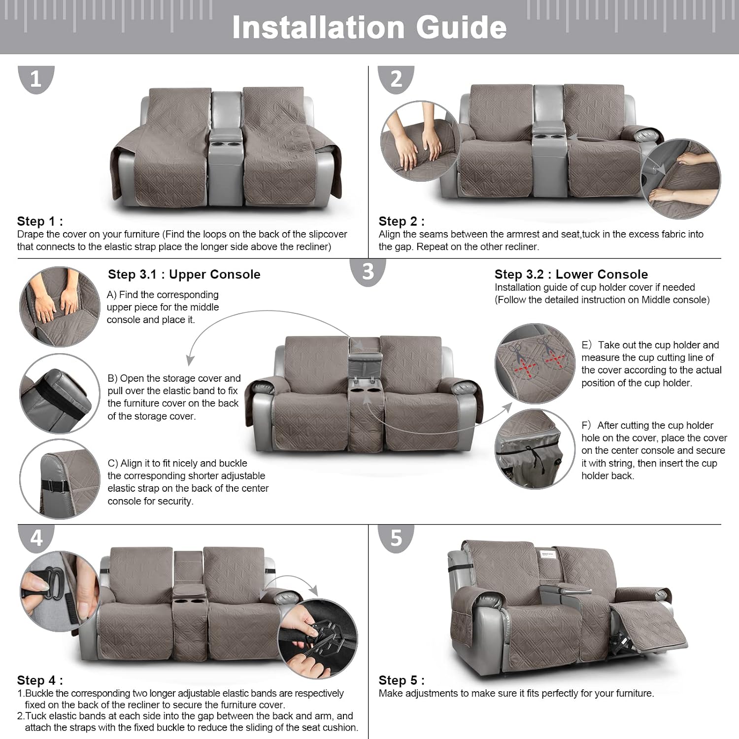 Detalle 2 de TAOCOCO Loveseat Recliner Cover, Light Brown