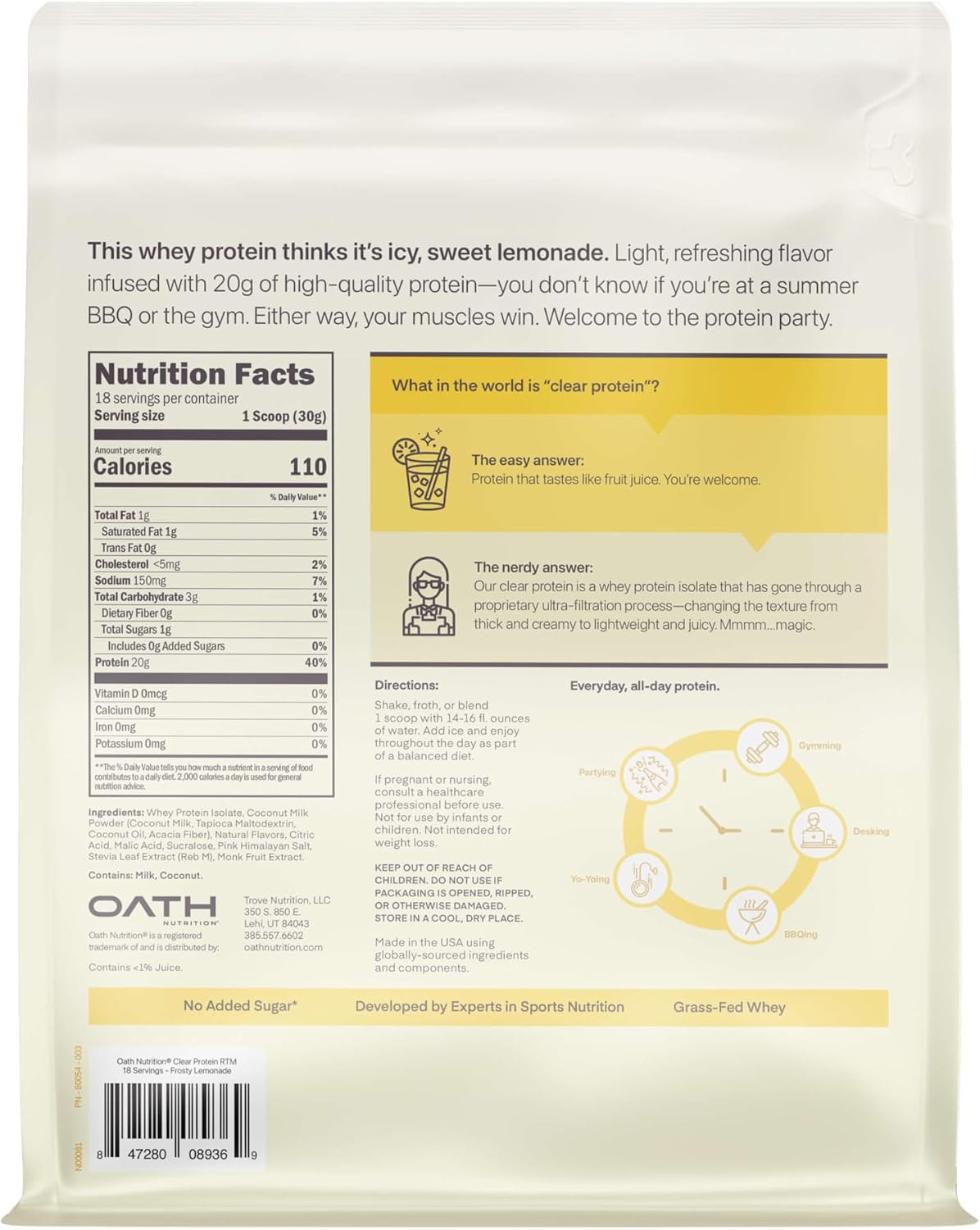 Detalle 2 de Oath Nutrition Clear Whey Protein Powder, 18 Servings