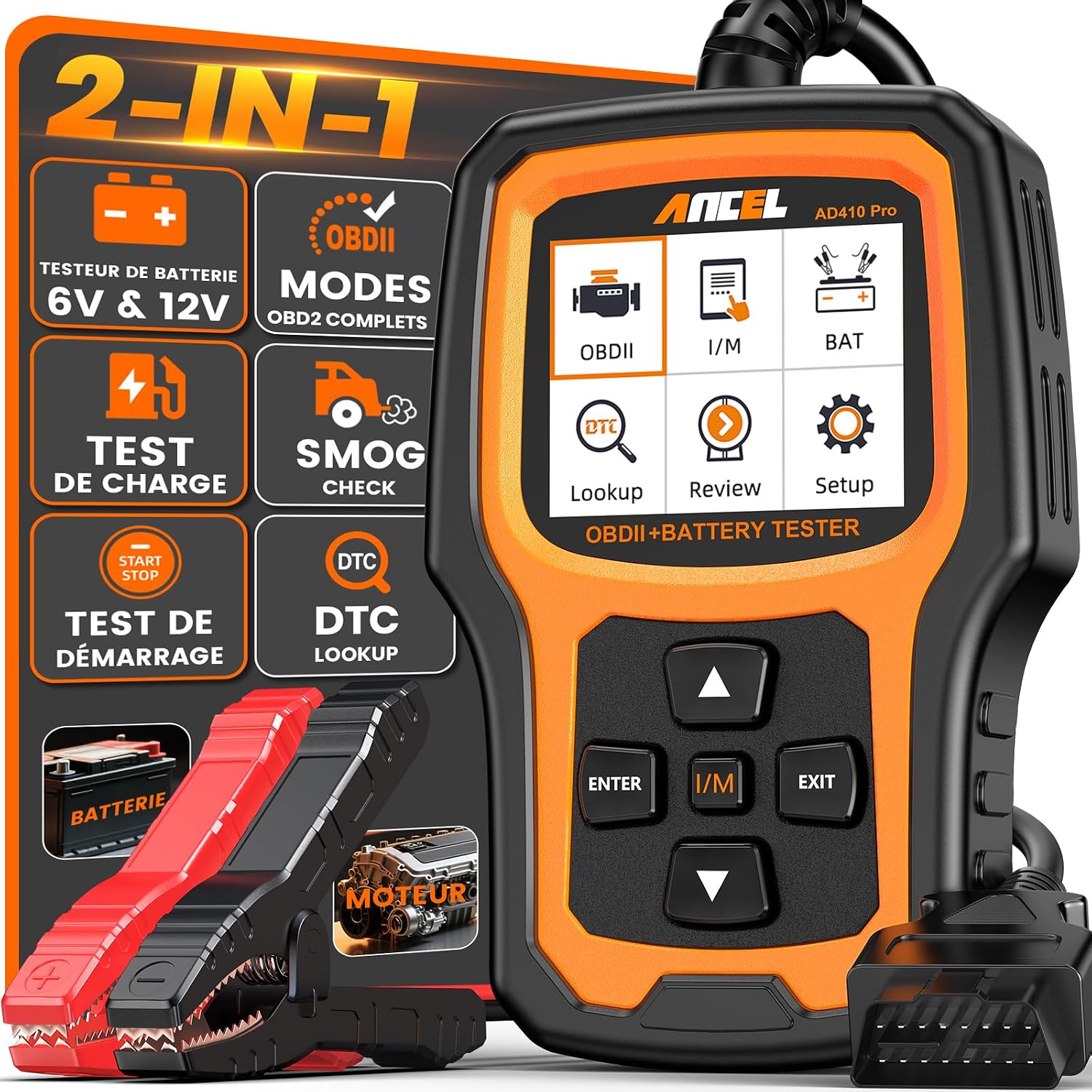Detalle de ANCEL AD410PLUS valise diagnostic OBD2 et testeur batterie 12V