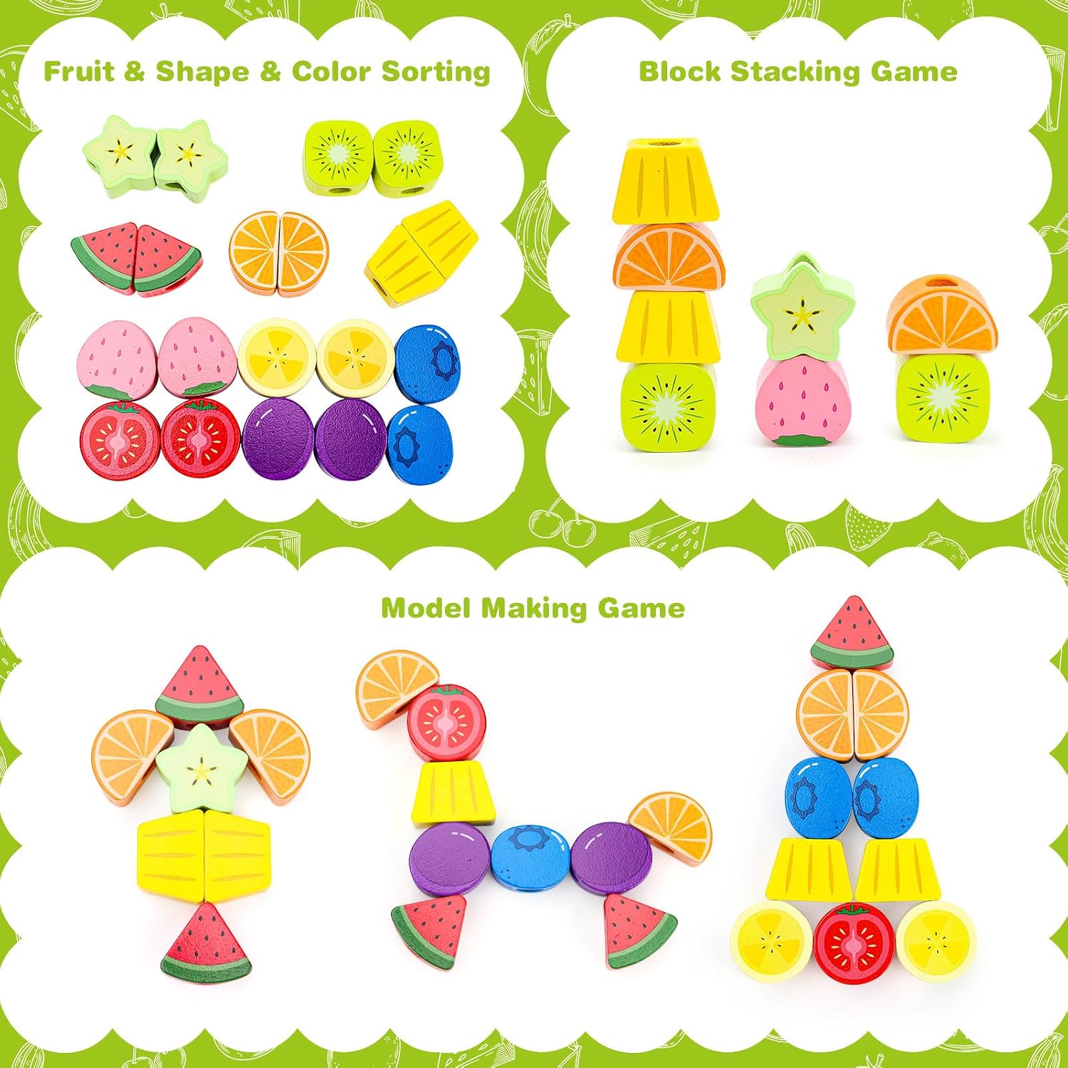 Detalle de GiddyGlow Jouet Montessori en Bois pour Enfants 2-5 Ans — Perles à Enfiler, Tri et Empilage
