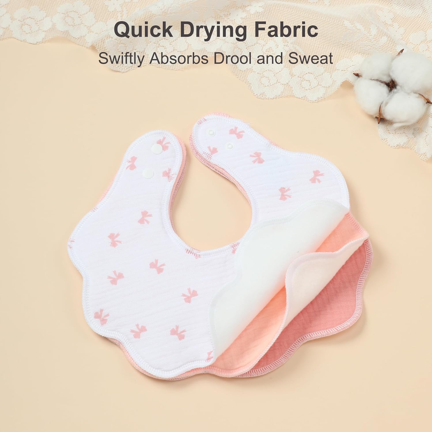 Detalle de Benoxine Muslin Baby Bibs – Soft, Absorbent Dual-Layer Dribble Bandana (7-Pack)