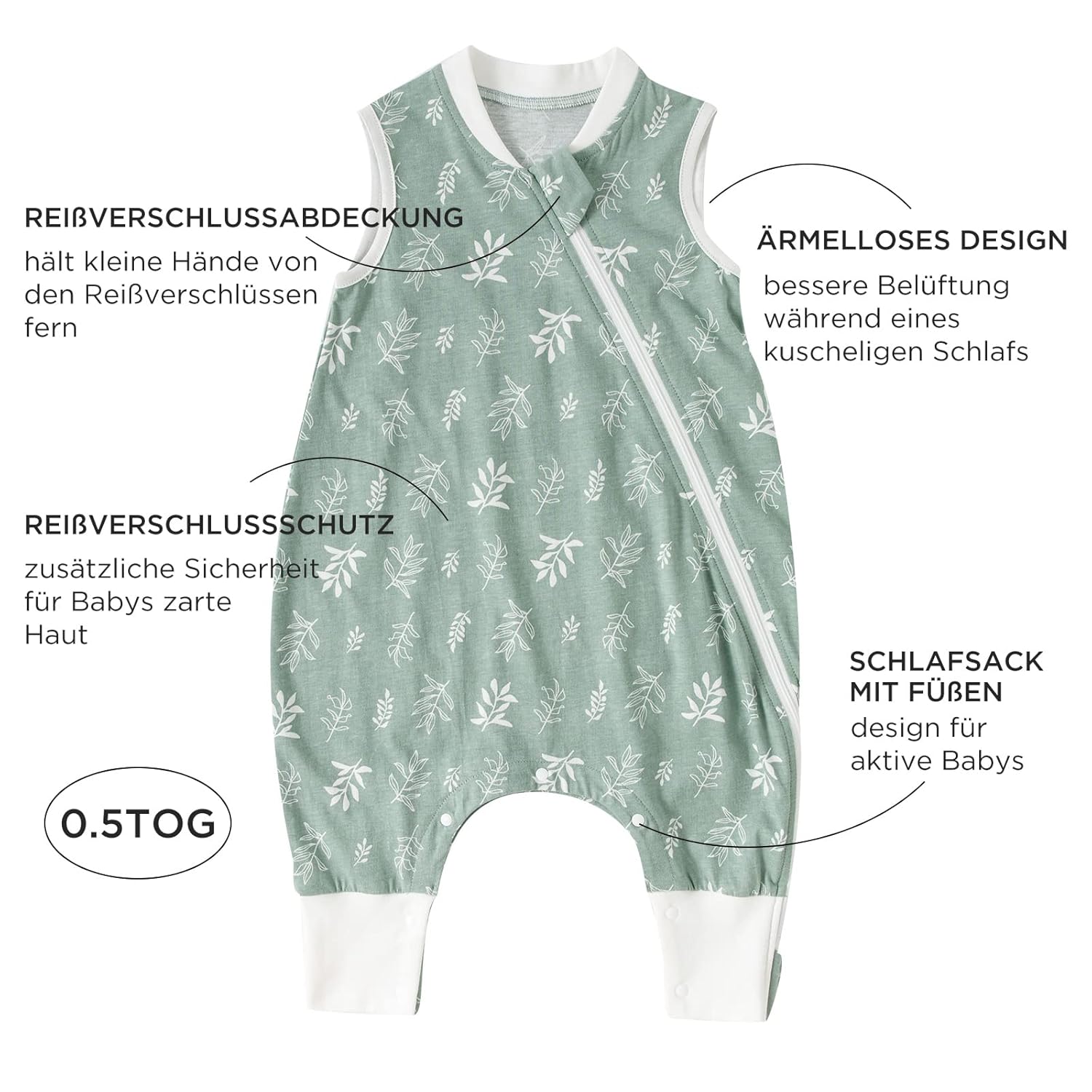 Thumbnail 3 de Duomiaomiao 2er Pack Baby Schlafsack mit Füßen, 0.5 Tog, Baumwolle – Frühling/Sommer, Größen 65–95 cm