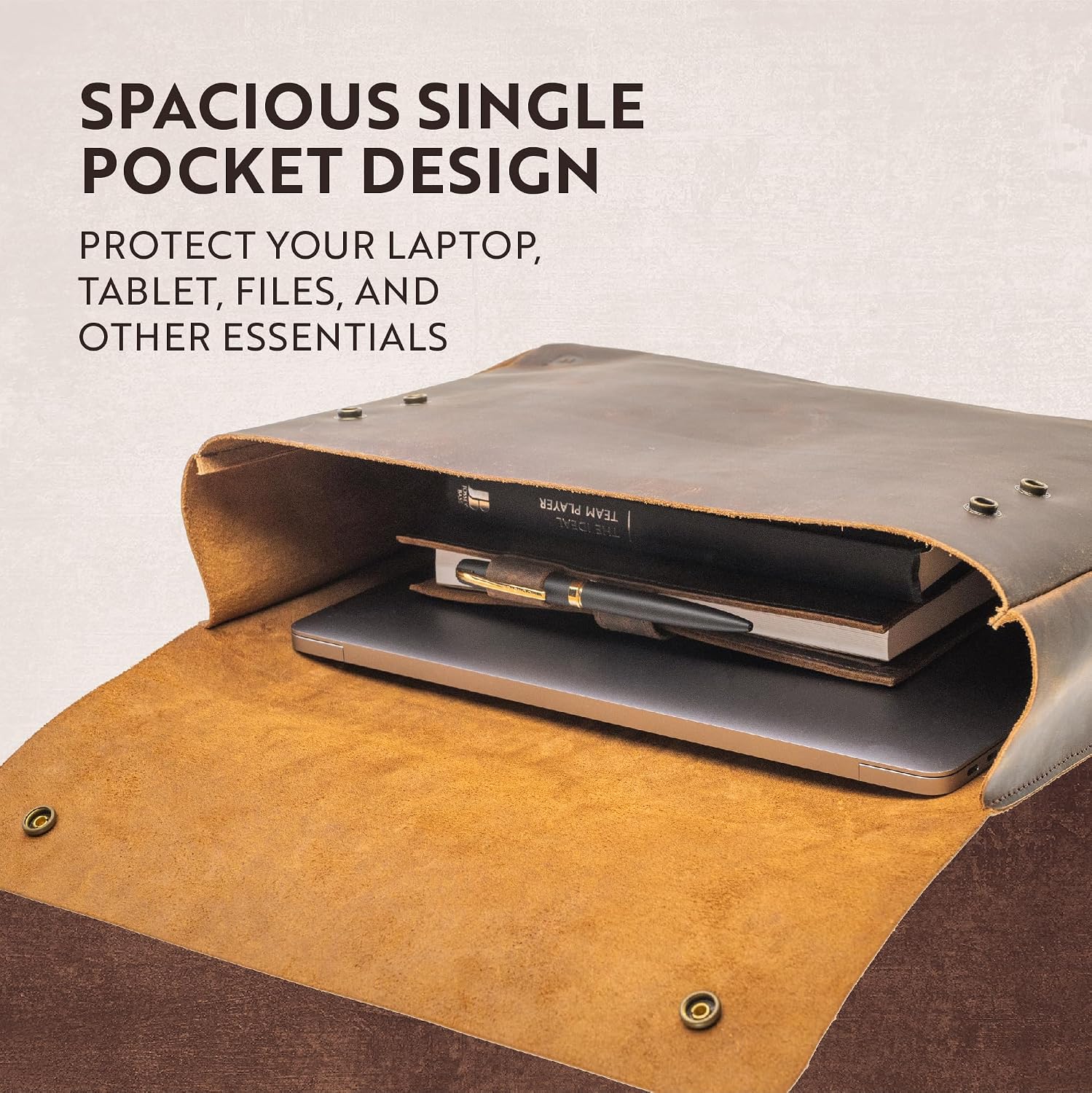 Detalle 2 de Brown Moonster Full Grain Leather Folder File Organizer