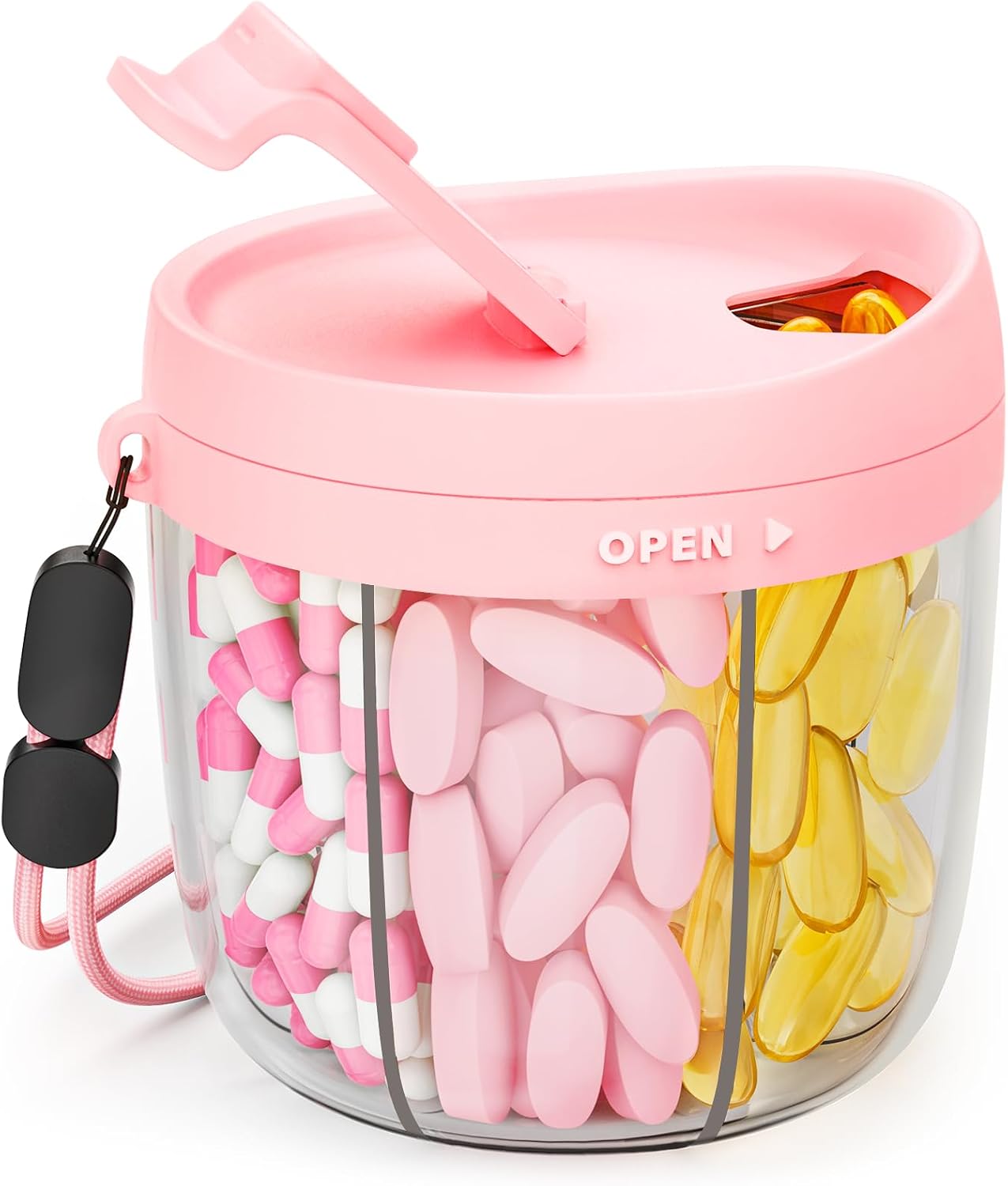 Detalle de AUVON PD4007 Pill Organizer, 7 Compartments, Wide Opening, Pink