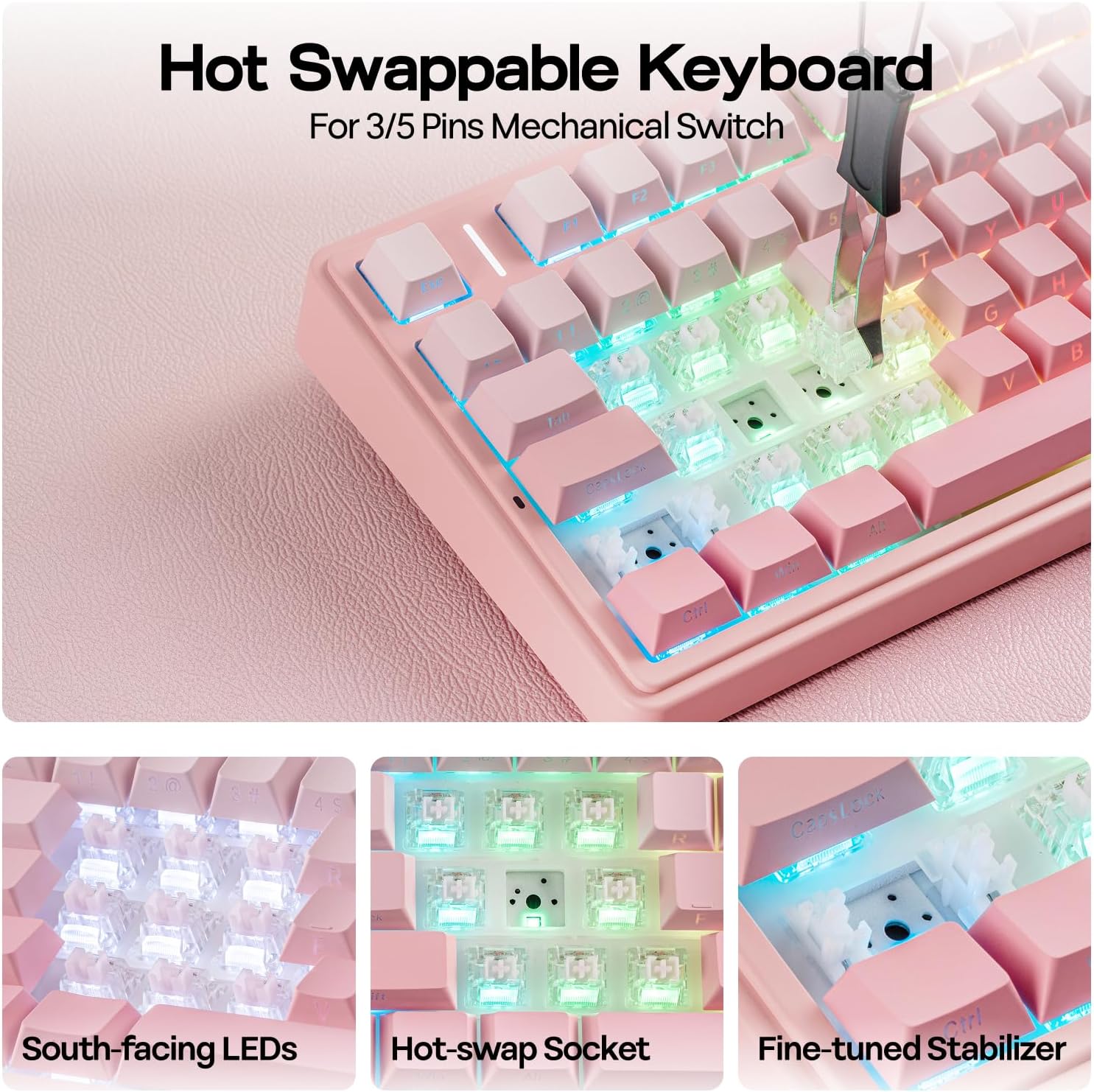 Thumbnail 4 de EPOMAKER X Aula F75 75% Wireless Gaming Keyboard (Pink) — Compact, Quiet, and Fully Customizable