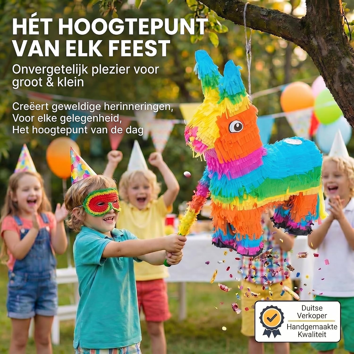 Thumbnail 1 de GOODS+GADGETS ezelpiñata om te vullen met kleurrijke crêpepapieren franjes
