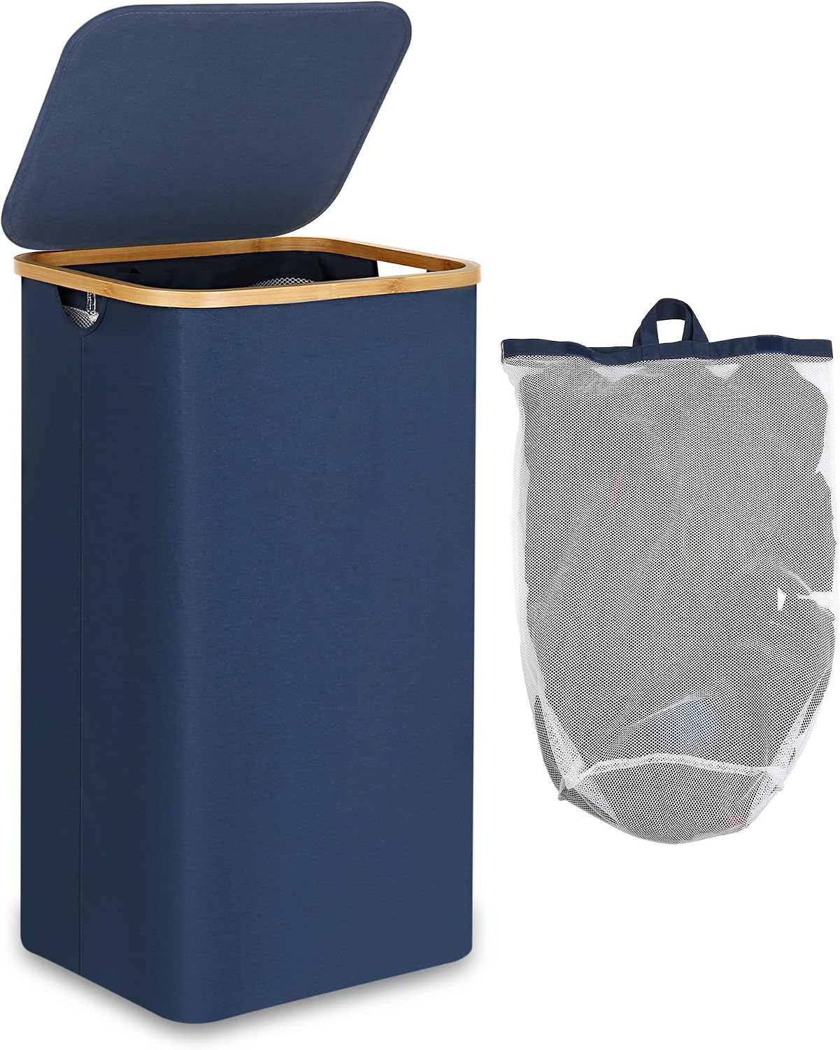 Detalle de efluky Wasmand 100 liter met bamboe deksel, uitneembare waszak en inklapbaar ontwerp