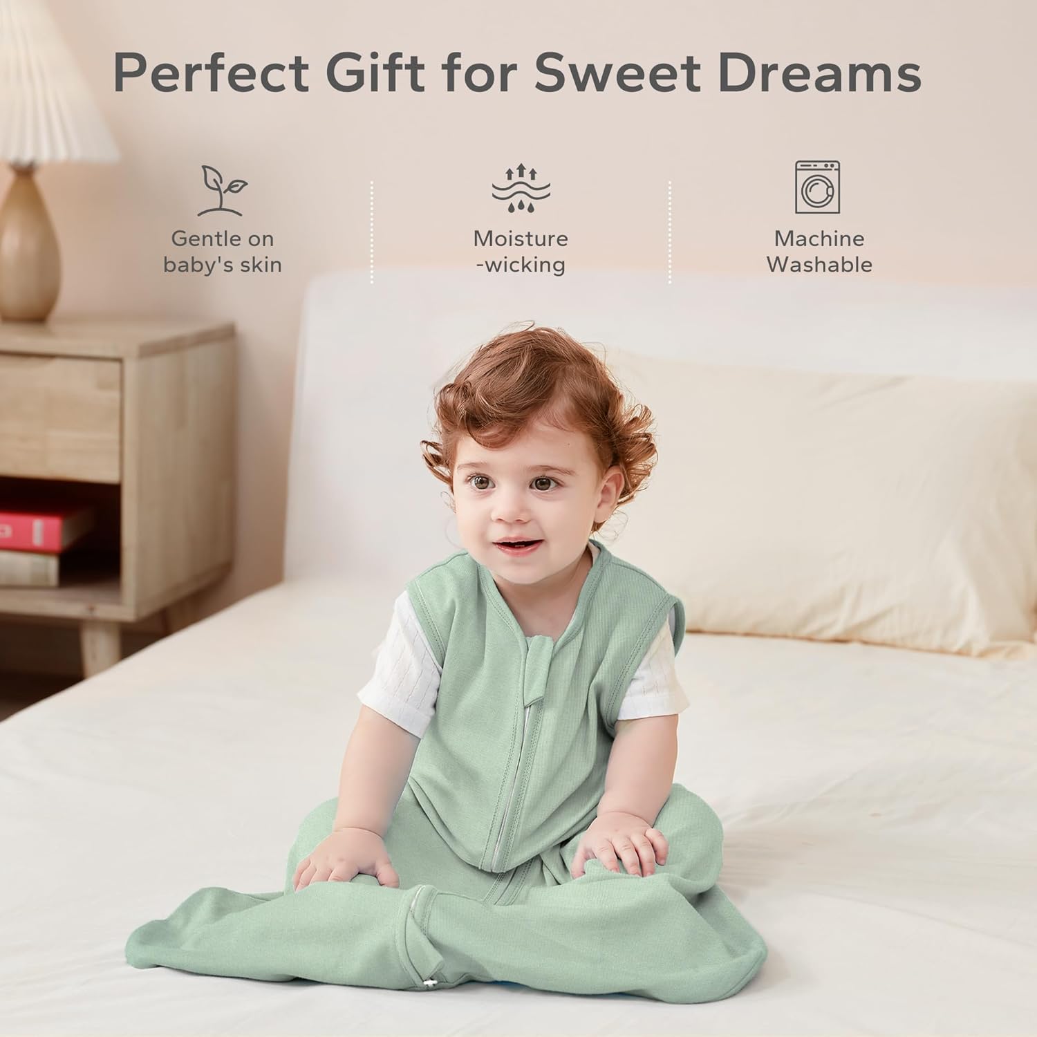 Thumbnail 4 de ZIGJOY Baby Sleeping Bag 0.5 Tog (100% cotton) summer newborn sleep sack, green & flower leaf