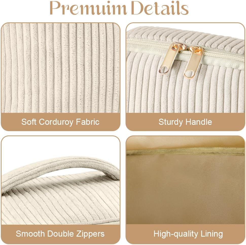 Detalle de Aucuu Trousse de Maquillage en Velours Côtelé – Lot de 3, 3 Tailles