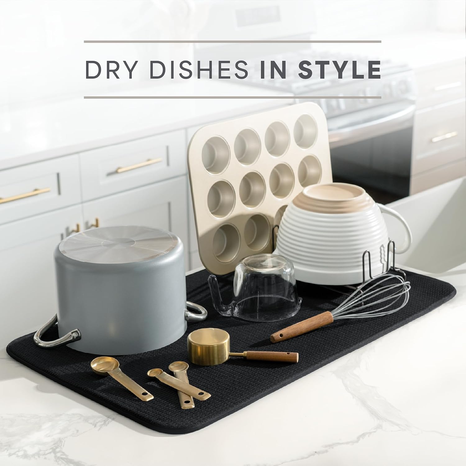 Detalle 2 de S&T INC. 18" x 30" Dish Drying Mat, Black Reversible Microfiber