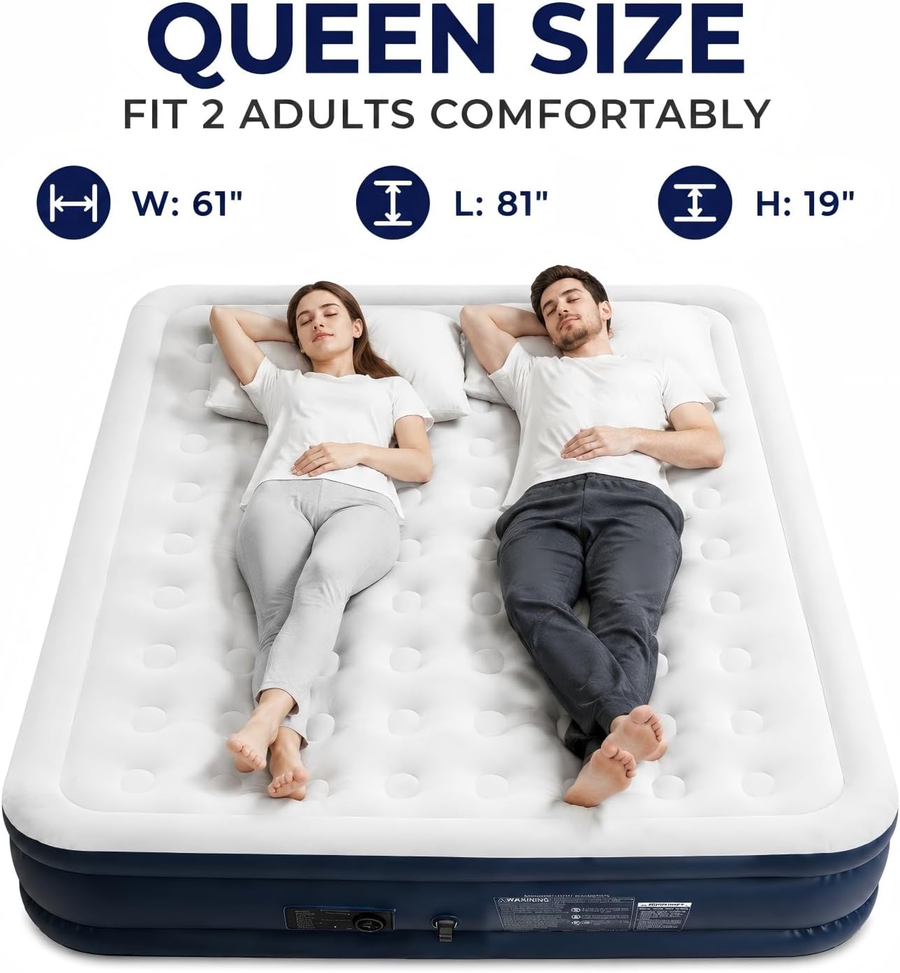 Detalle 2 de QIPUMP 801 Queen Air Mattress with Built-In Pump, 19-Inch Raised