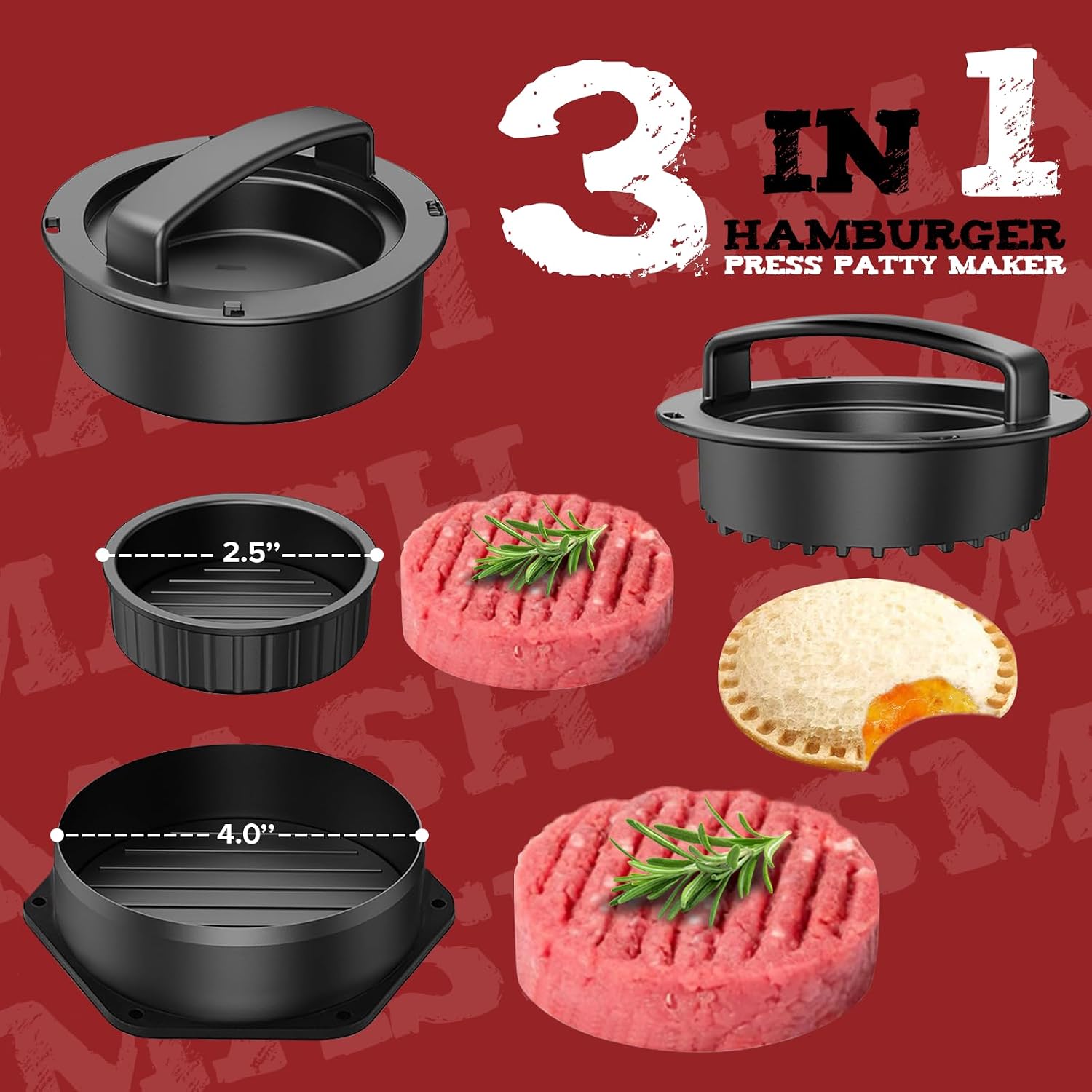 Thumbnail 4 de Grilliance G2005-1 Smash Burger Press Kit, Cast-Iron Round and Rectangle Presses